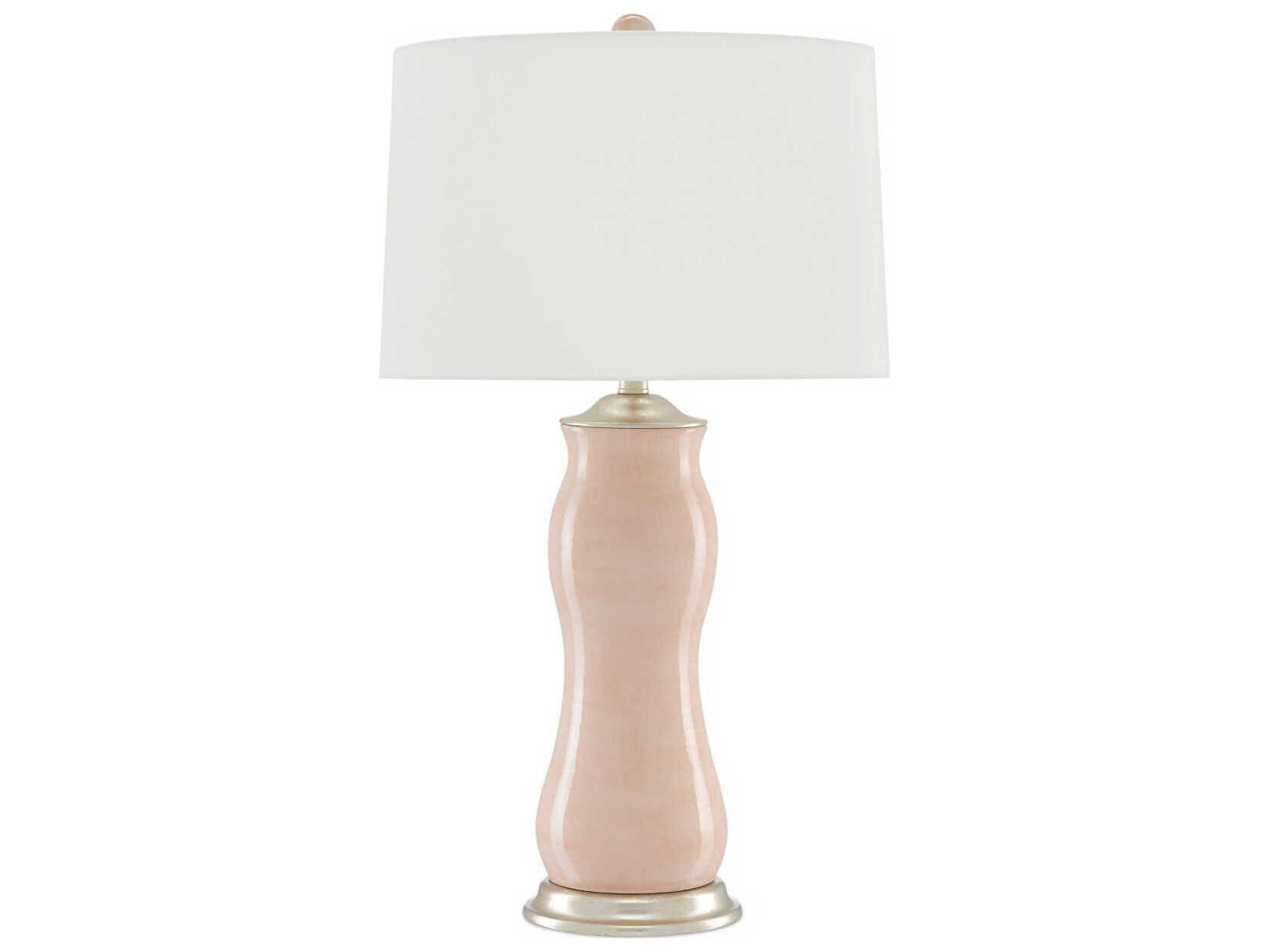 Currey & Company Ondine Blush Silver Leaf Off White Shantung Pink Buffet Lamp
