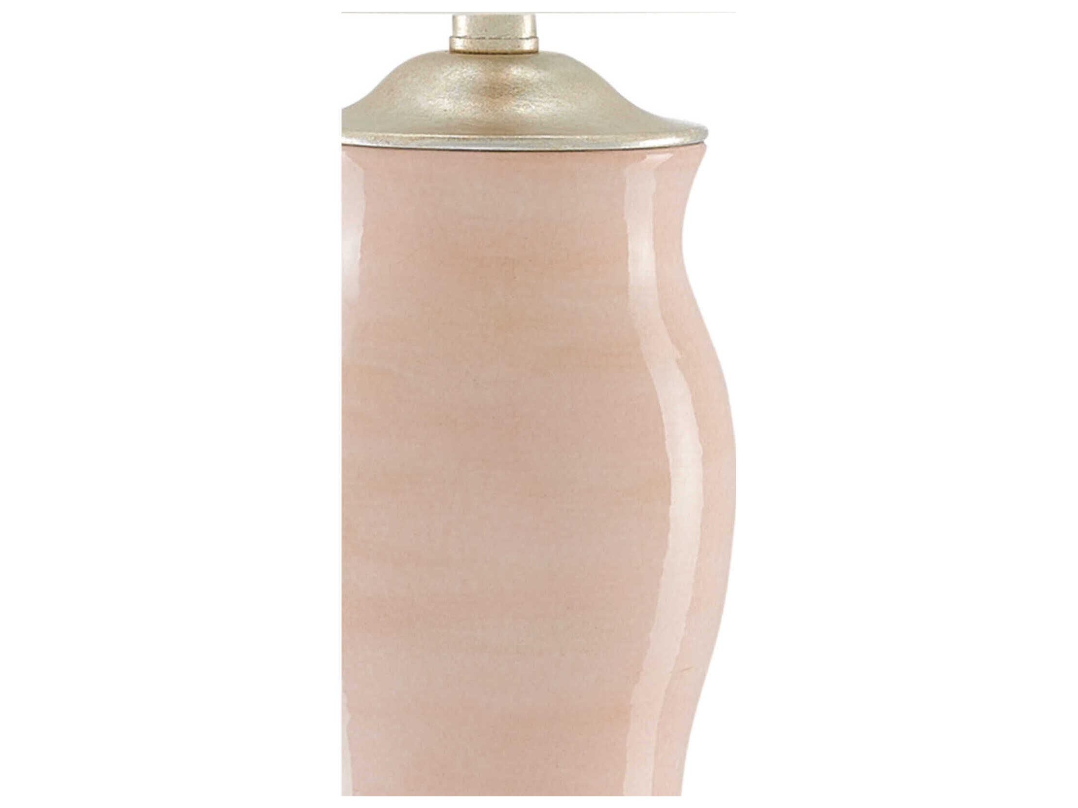 Currey & Company Ondine Blush Silver Leaf Off White Shantung Pink Buffet Lamp