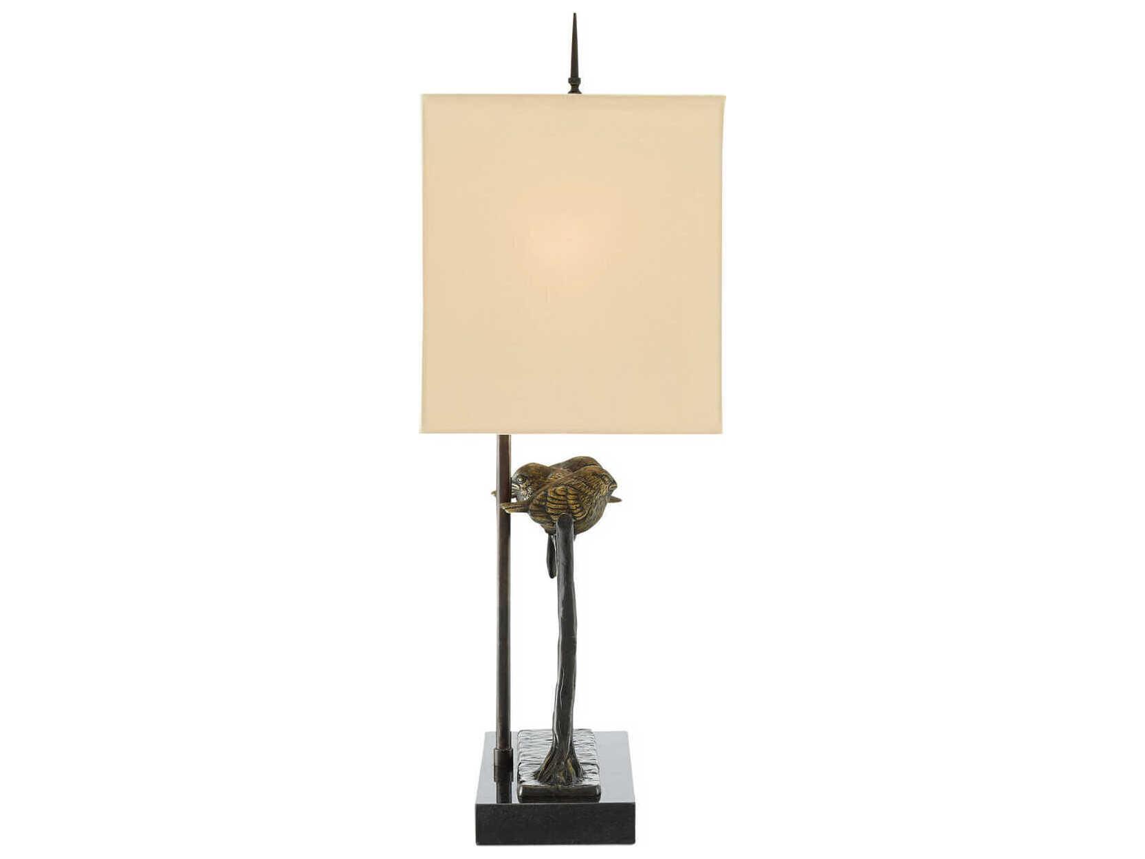 Currey & Company Sparrow Bronze Black Honey Beige Shantung Table Lamp