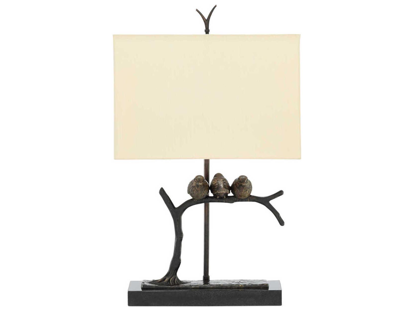 Currey & Company Sparrow Bronze Black Honey Beige Shantung Table Lamp