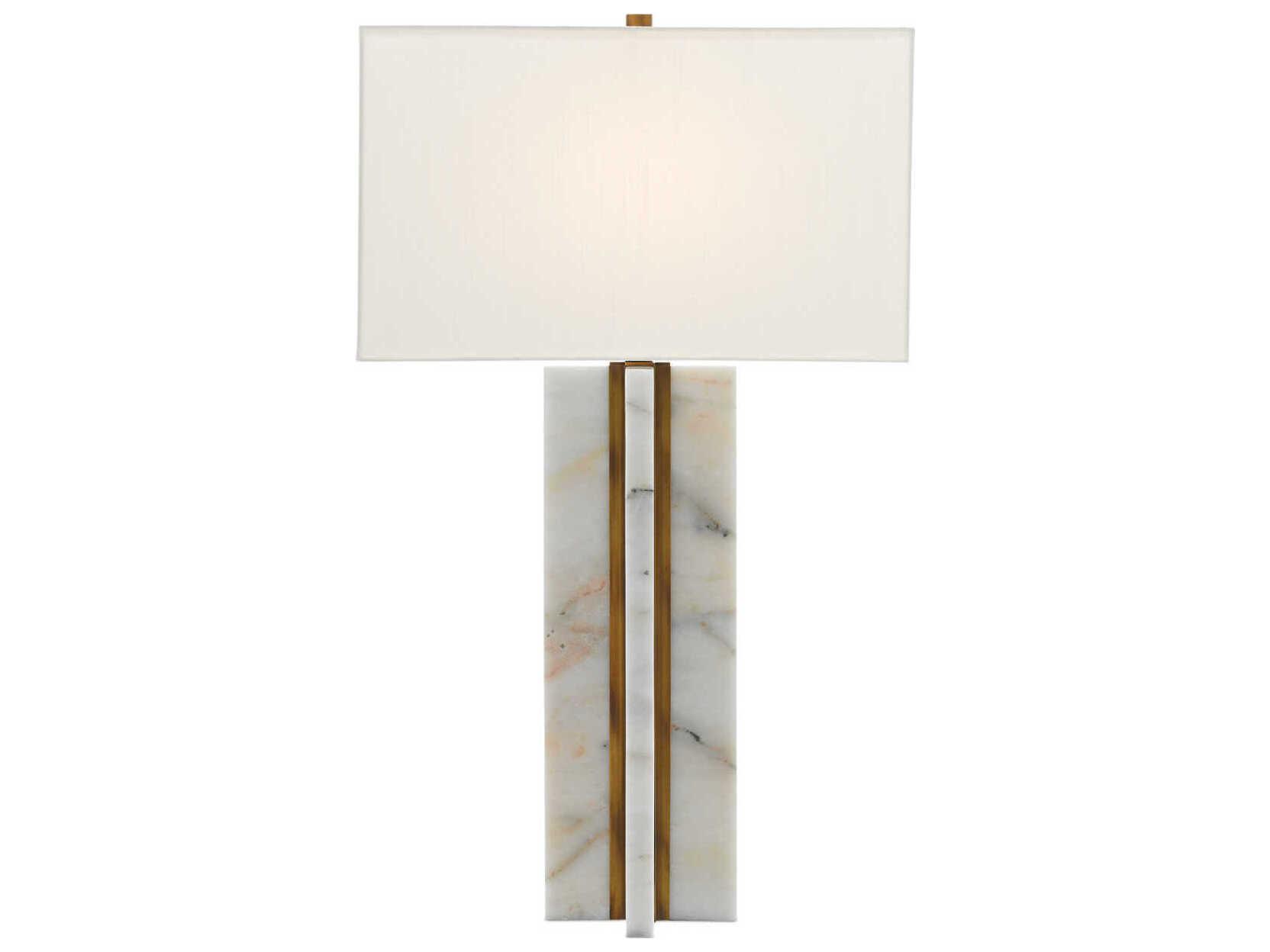 Currey & Company Khalil Marble Antique Brass Off White Shantung Buffet Lamp