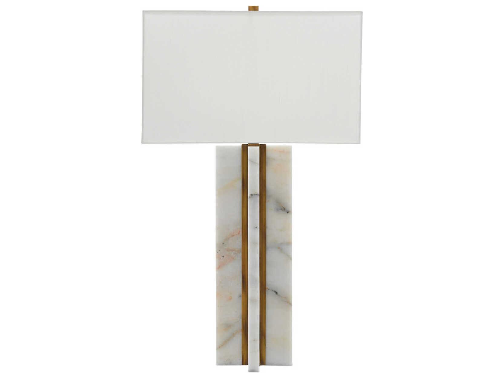 Currey & Company Khalil Marble Antique Brass Off White Shantung Buffet Lamp