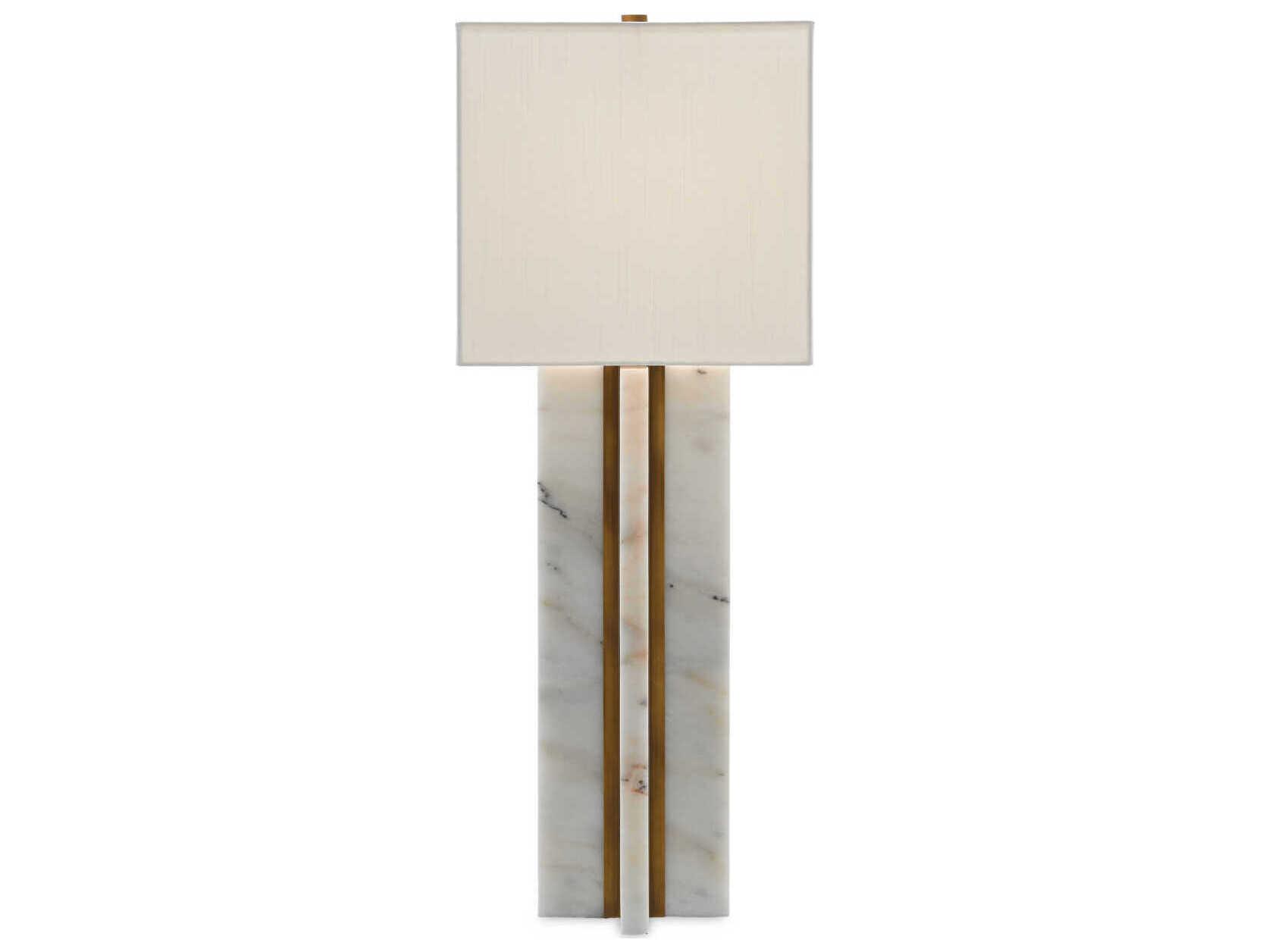 Currey & Company Khalil Marble Antique Brass Off White Shantung Buffet Lamp
