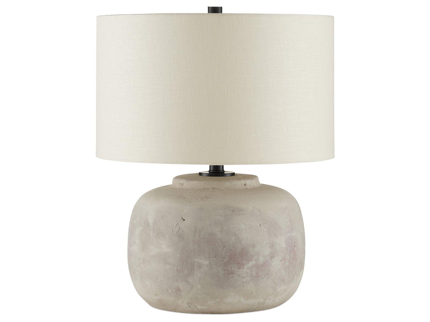 Currey & Company Beton Antique Earth Light Beige Linen Gray Table Lamp