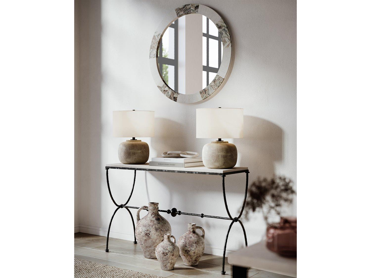 Currey & Company Beton Antique Earth Light Beige Linen Gray Table Lamp