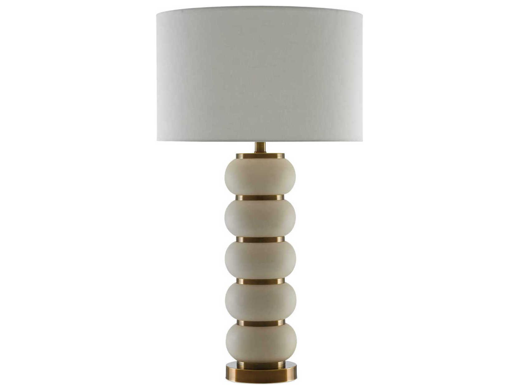 Currey & Company Luko White Mud Antique Brass Off Linen Buffet Lamp