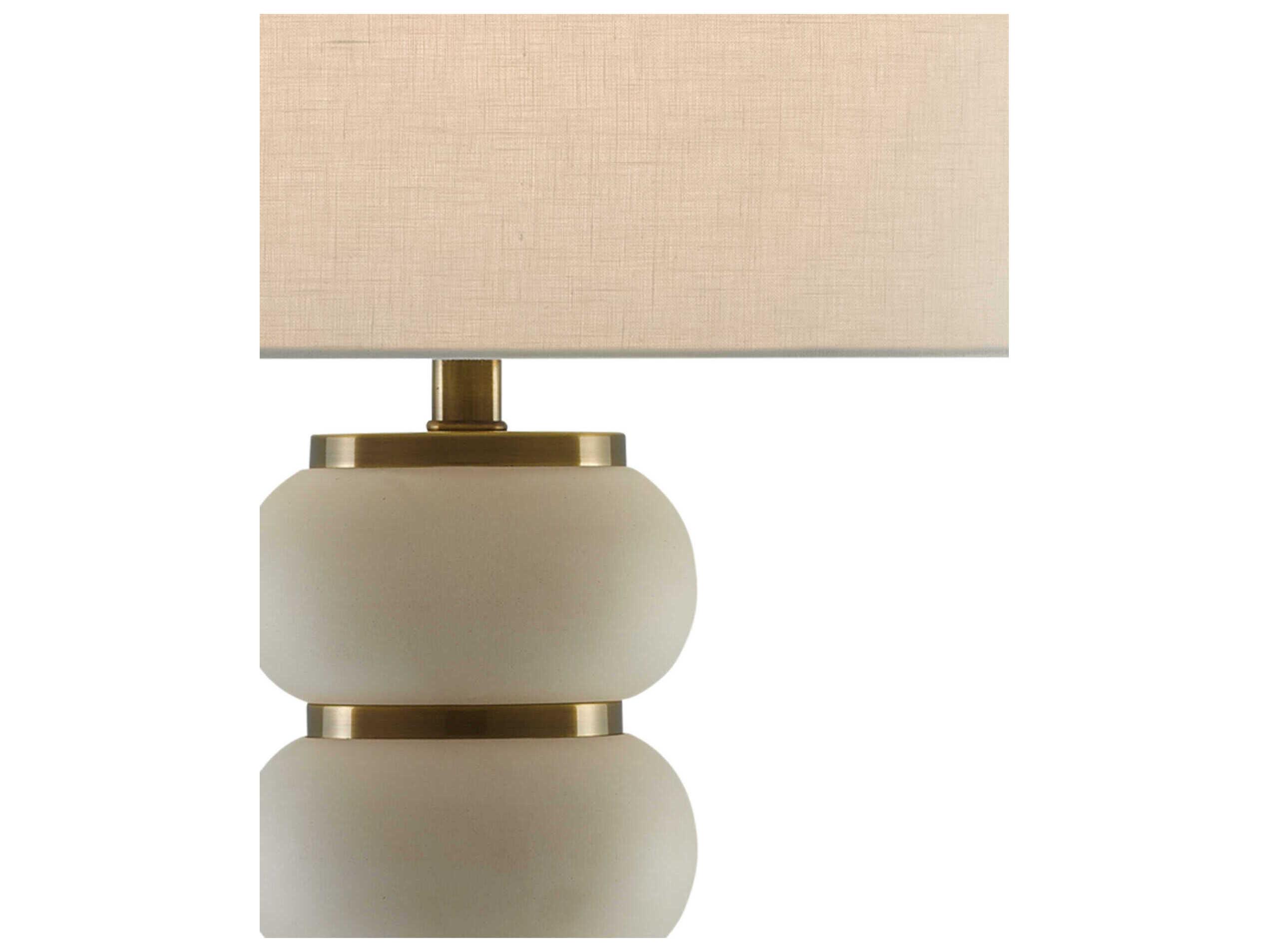Currey & Company Luko White Mud Antique Brass Off Linen Buffet Lamp