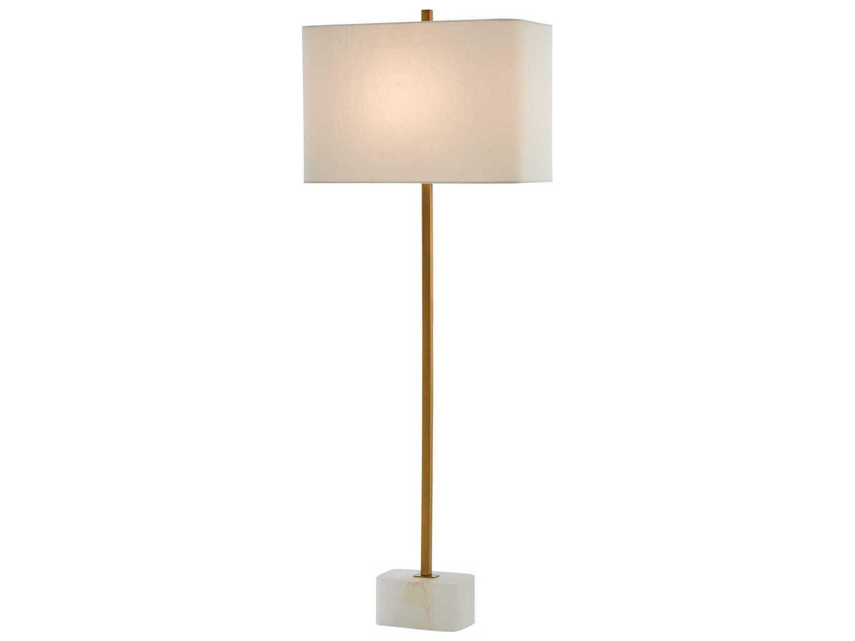 Currey & Company Felix Natural Antique Brass Off White Linen Buffet Lamp