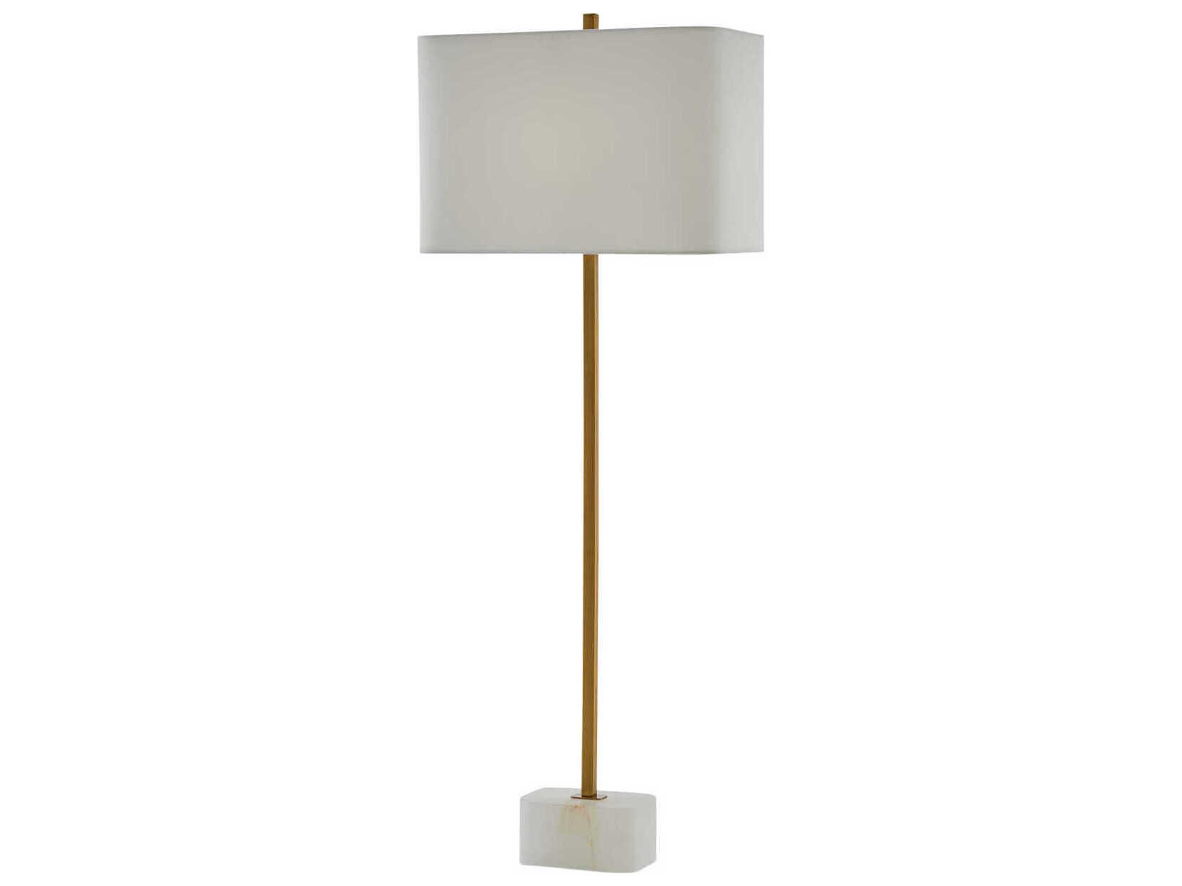 Currey & Company Felix Natural Antique Brass Off White Linen Buffet Lamp