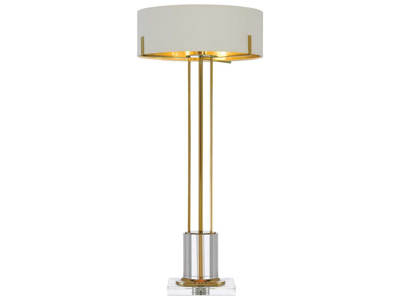 Currey & Company Winsland Crystal LED Polished Brass Clear Off White Shantung Buffet Lamp