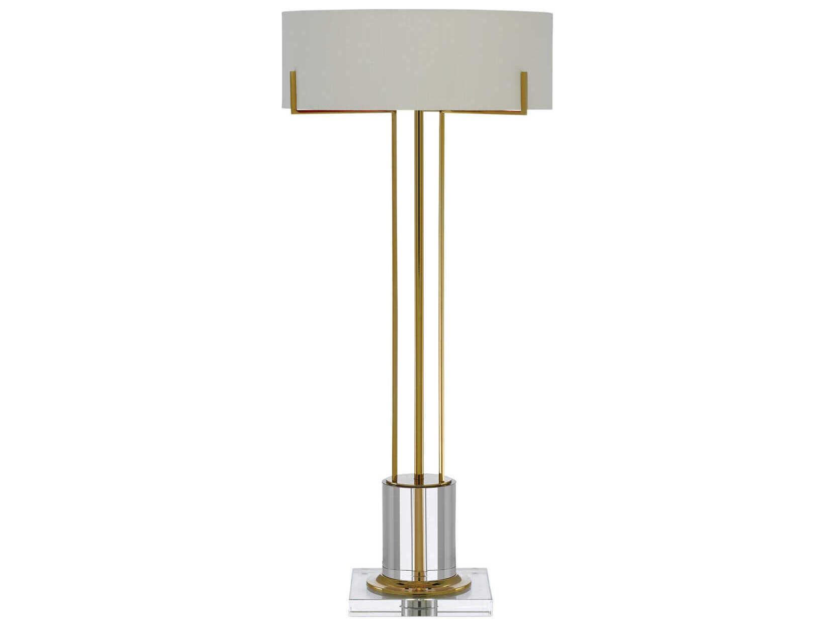 Currey & Company Winsland Crystal LED Polished Brass Clear Off White Shantung Buffet Lamp