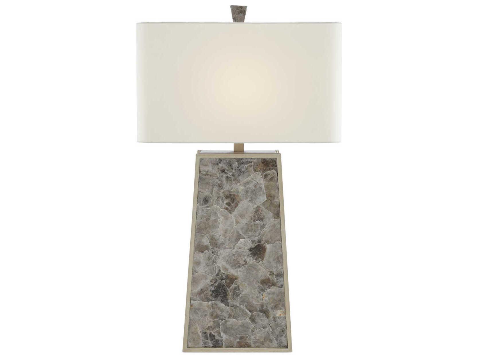 Currey & Company Calloway Light Mica Silver Leaf Off White Shantung Buffet Lamp