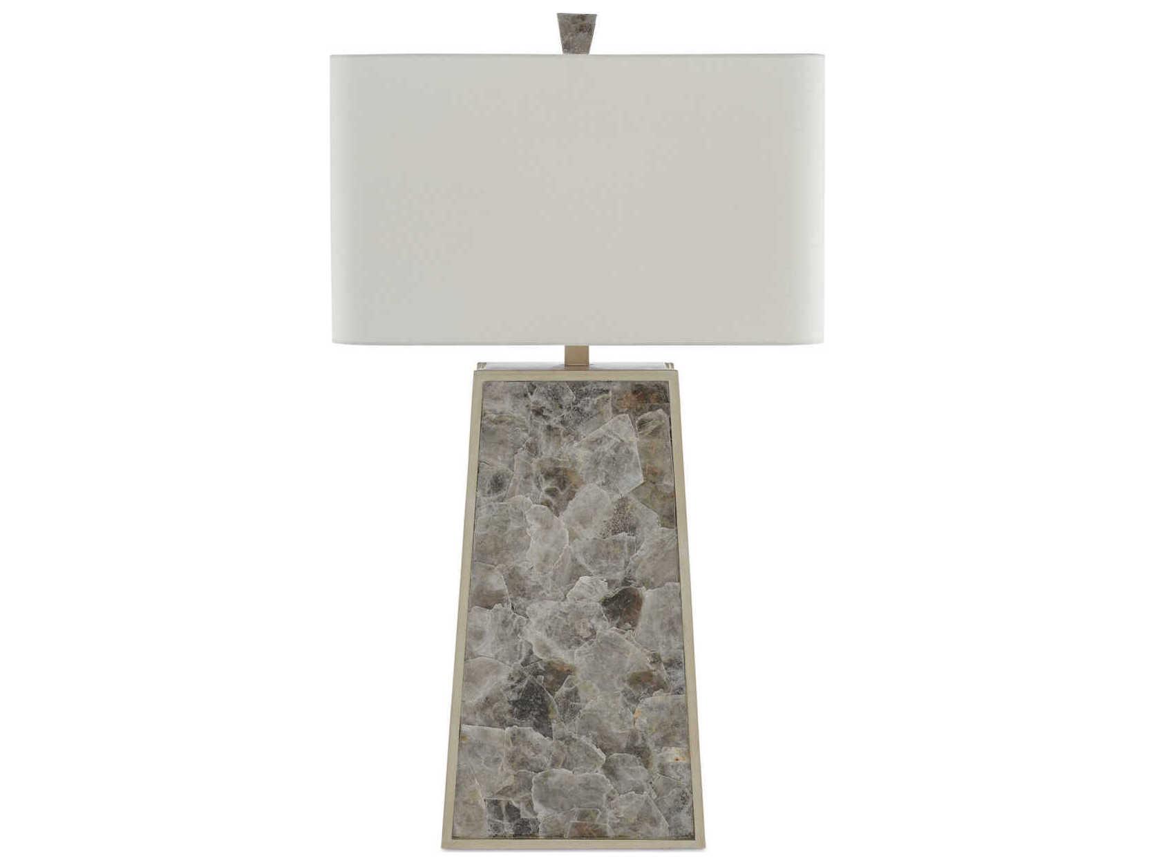 Currey & Company Calloway Light Mica Silver Leaf Off White Shantung Buffet Lamp