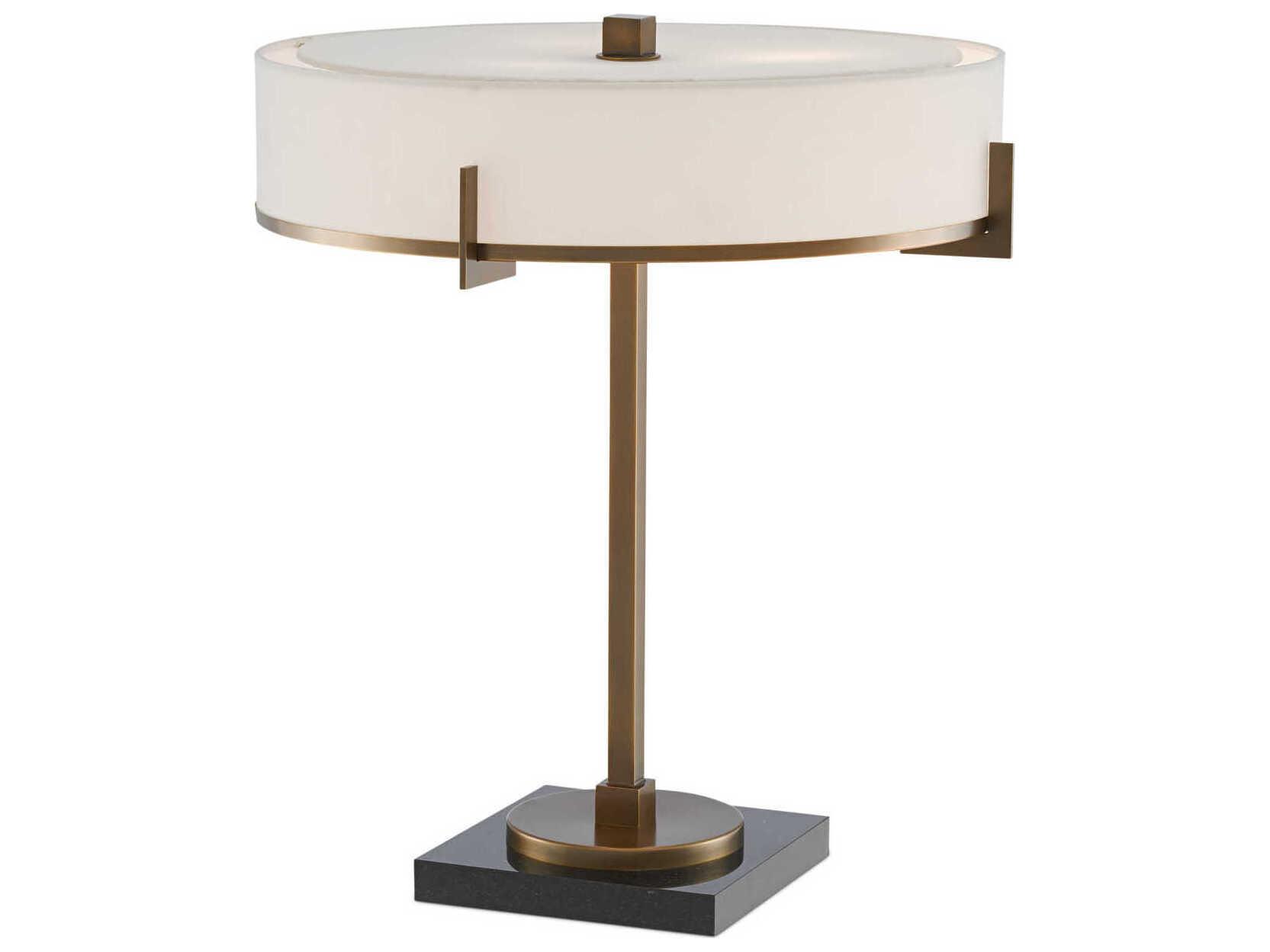 Currey & Company Jacobi Antique Brass Black Off White Shantung Table Lamp