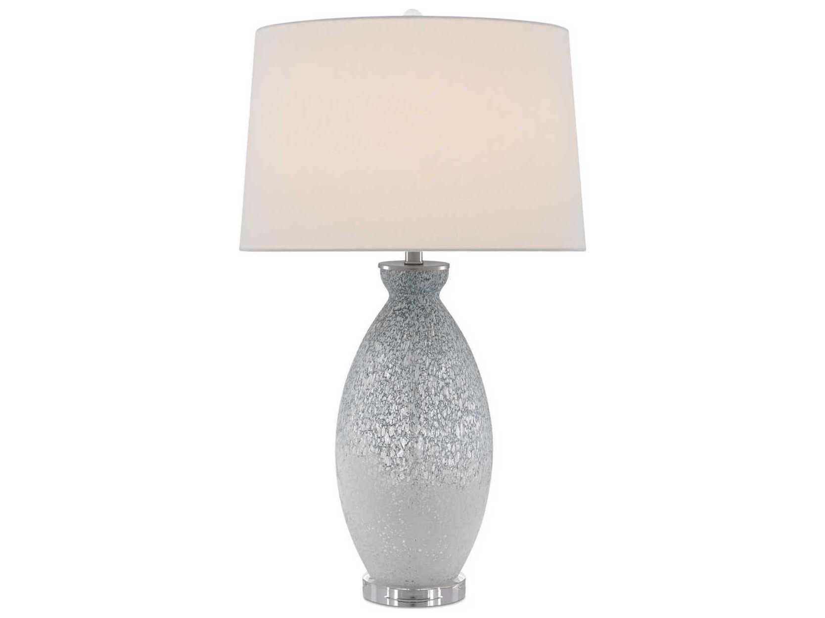 Currey & Company Hatira Crystal Glass Pale Blue White Off Linen Buffet Lamp