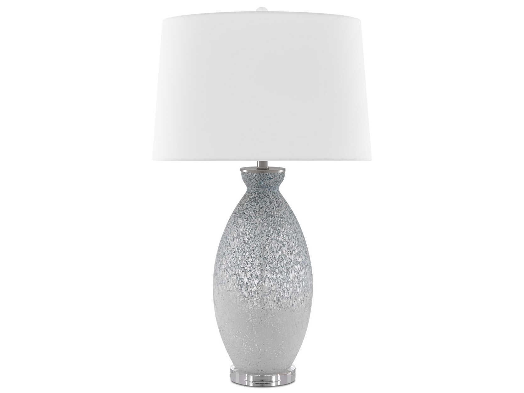Currey & Company Hatira Crystal Glass Pale Blue White Off Linen Buffet Lamp
