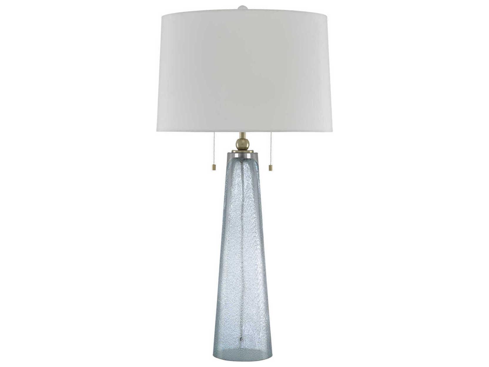 Currey & Company Looke Glass Blue Brass Off White Shantung Buffet Lamp