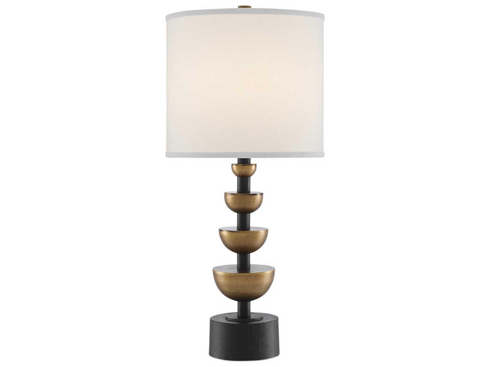 Currey & Company Chastain Antique Brass Black Off White Shantung Buffet Lamp