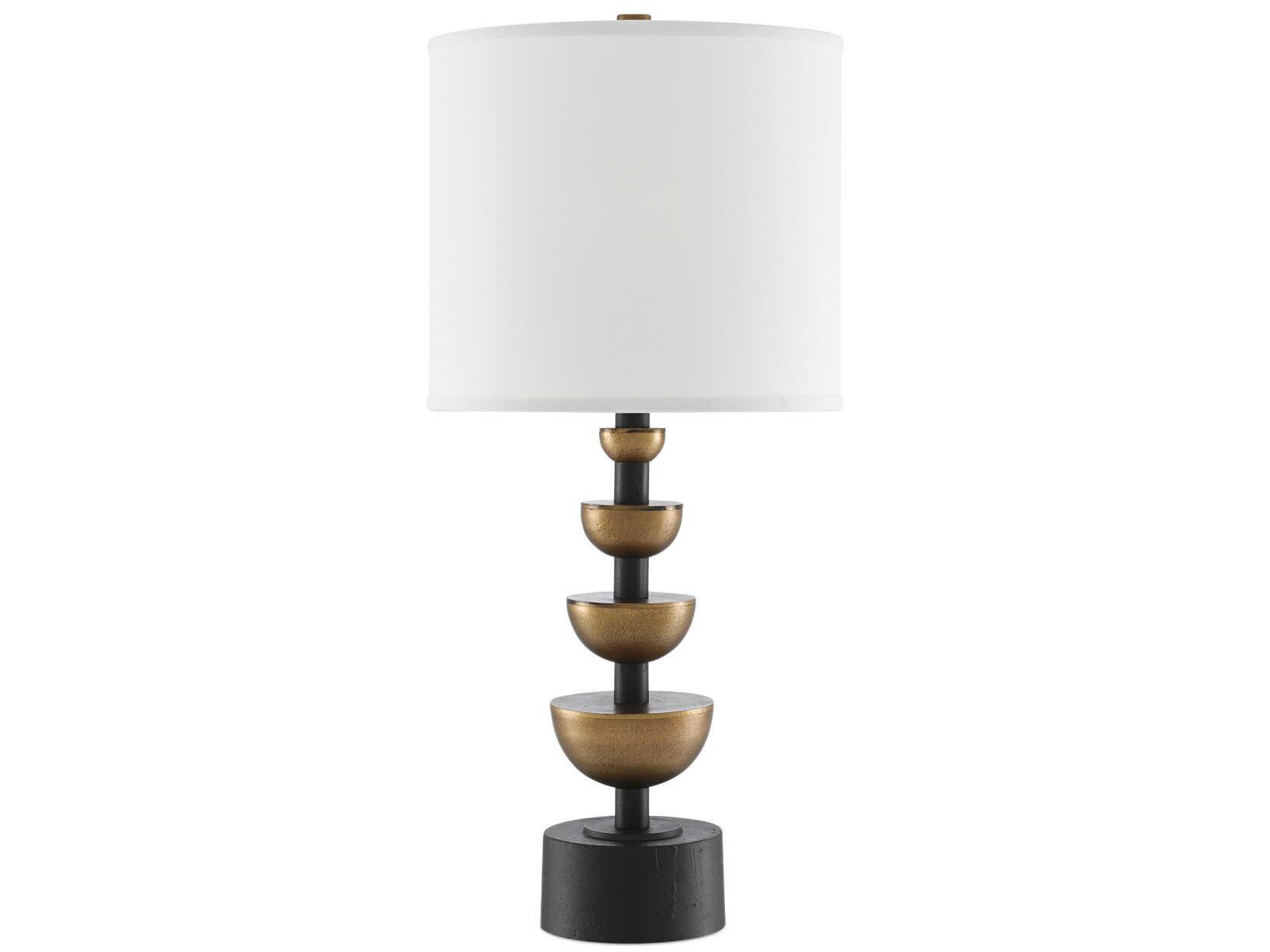 Currey & Company Chastain Antique Brass Black Off White Shantung Buffet Lamp
