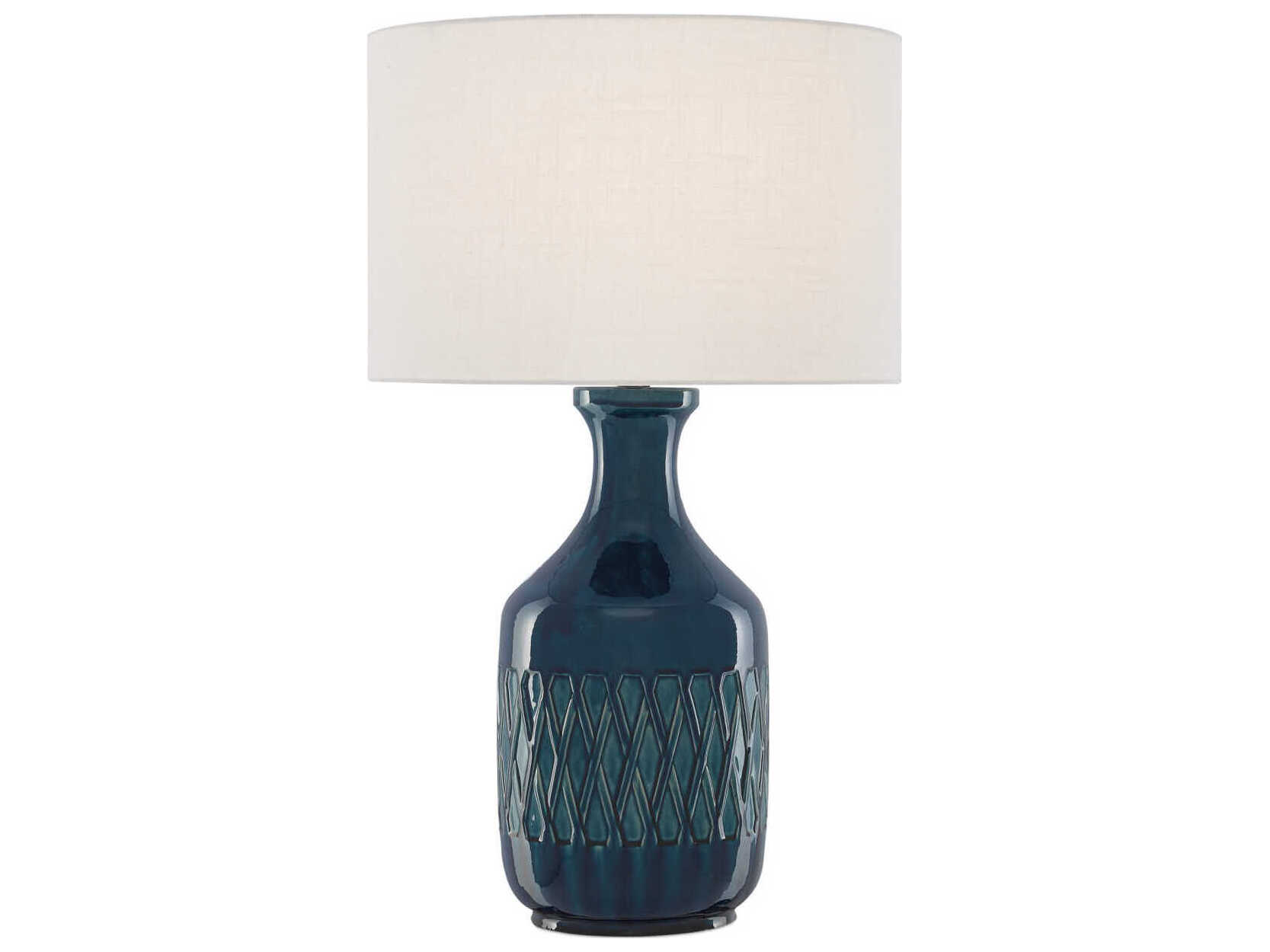 Currey & Company Samba Ocean Blue Off White Shantung Buffet Lamp