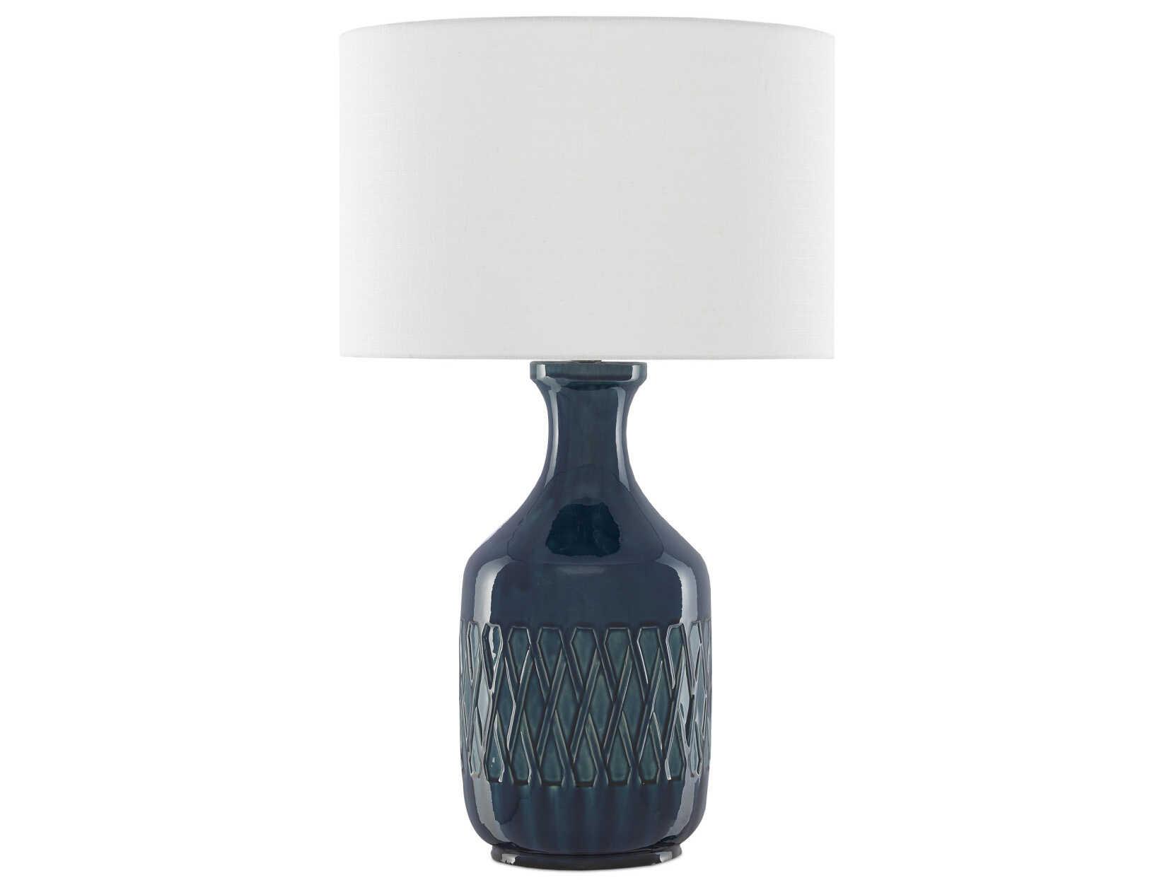 Currey & Company Samba Ocean Blue Off White Shantung Buffet Lamp