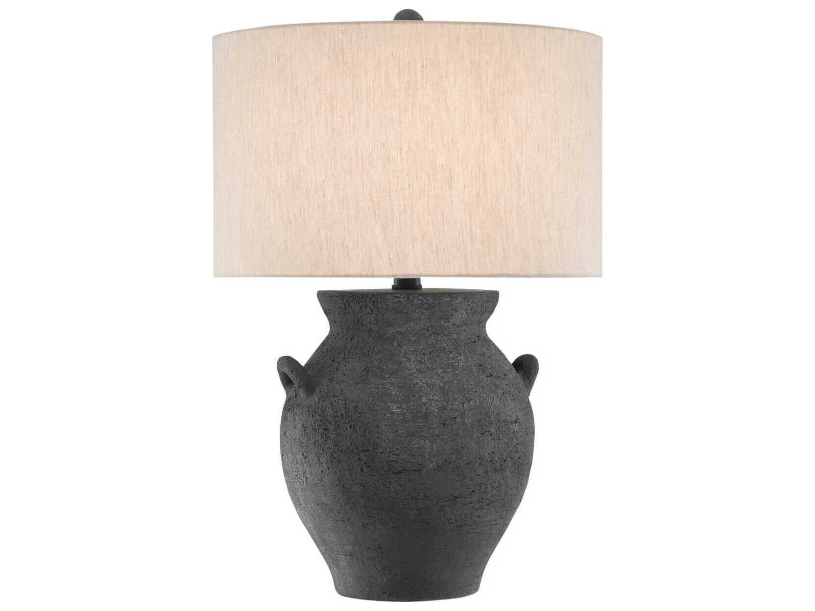 Currey & Company Anza Black Ash Satin Natural Linen Buffet Lamp