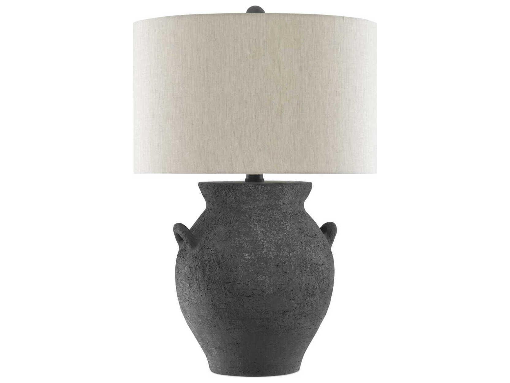 Currey & Company Anza Black Ash Satin Natural Linen Buffet Lamp