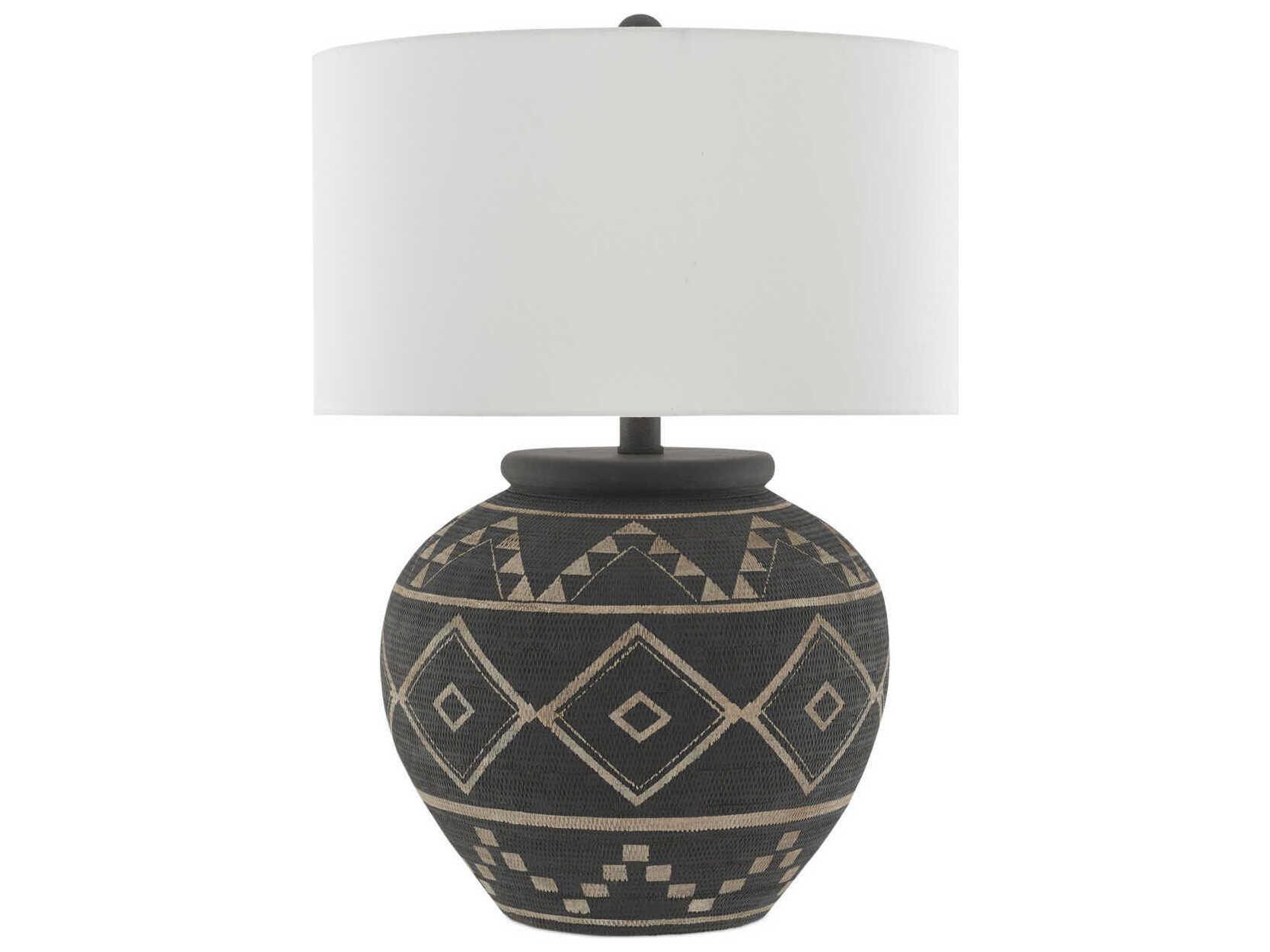 Currey & Company Tattoo Brewed Latte Mole Black Off White Linen Brown Buffet Lamp