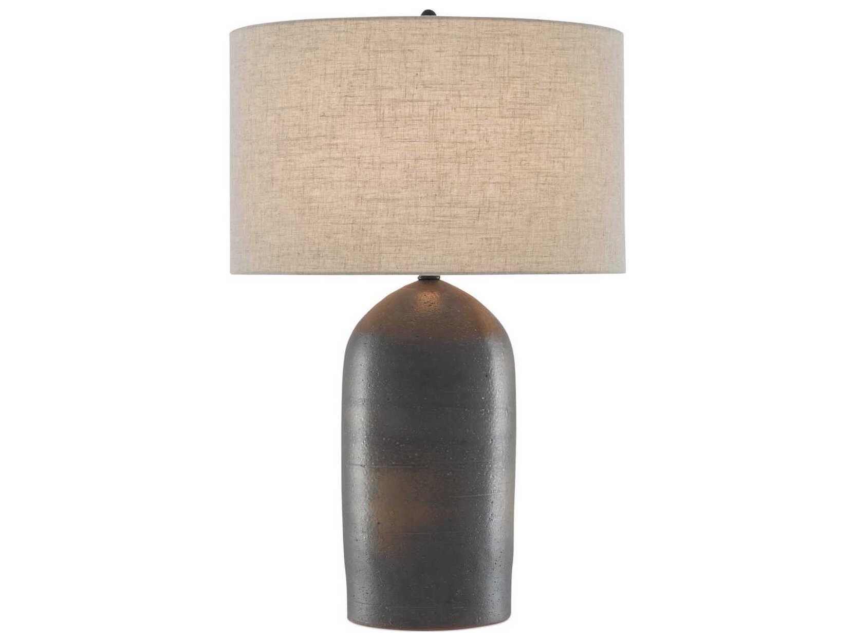 Currey & Company Munby Rust Iron Natural Linen Gray Buffet Lamp