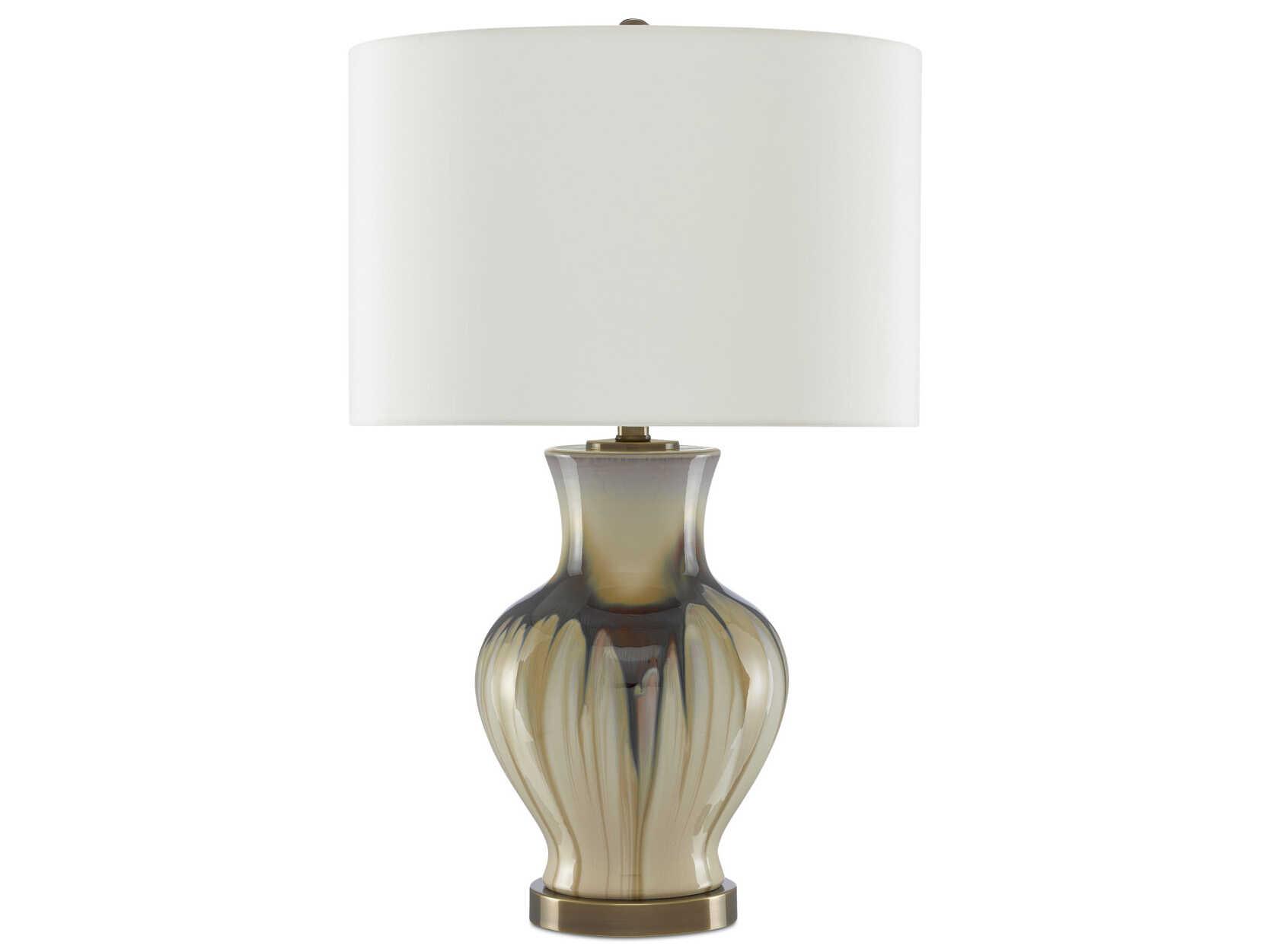 Currey & Company Muscadine Cream Brown Antique Brass Off White Shantung Buffet Lamp