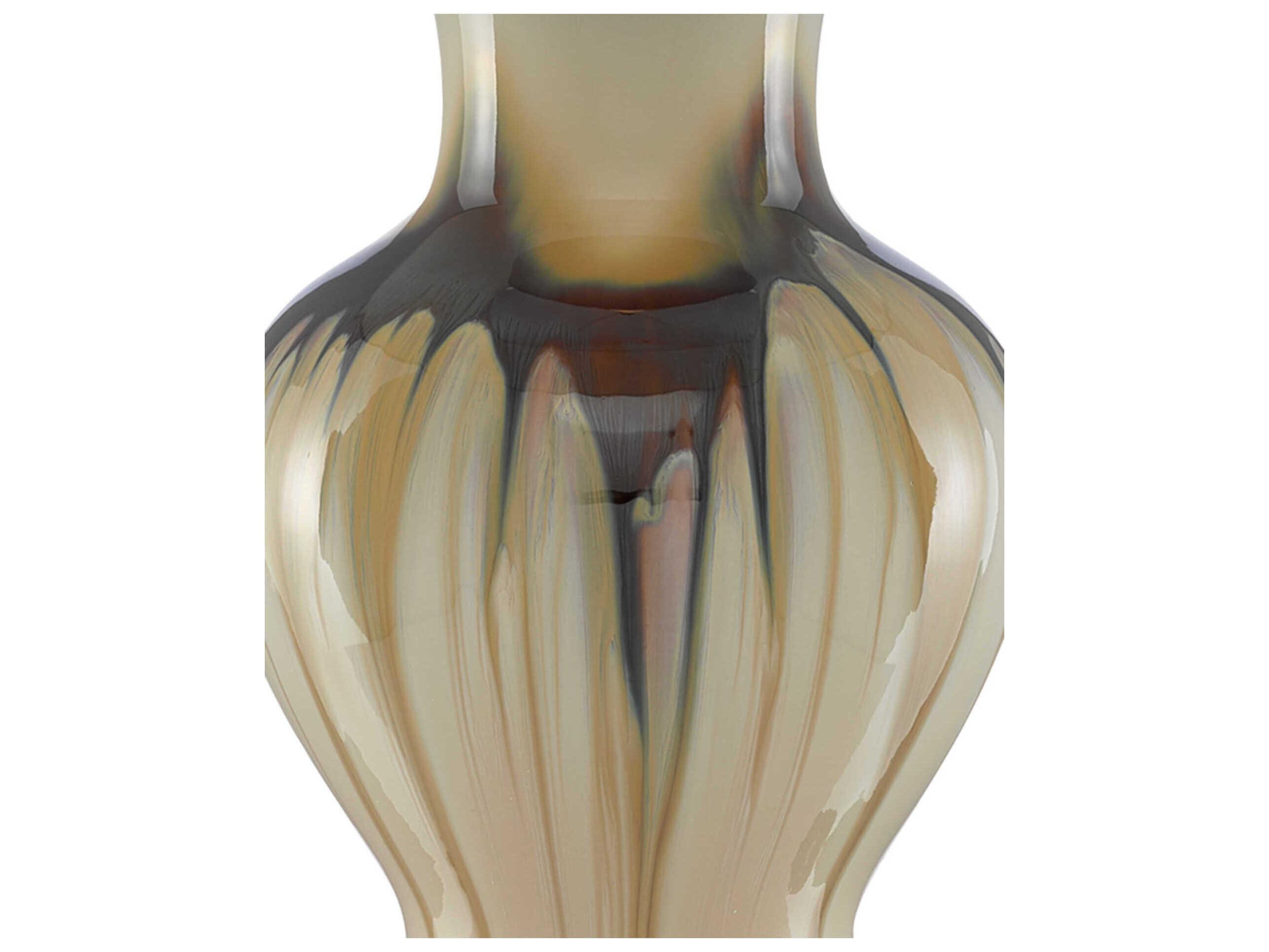 Currey & Company Muscadine Cream Brown Antique Brass Off White Shantung Buffet Lamp