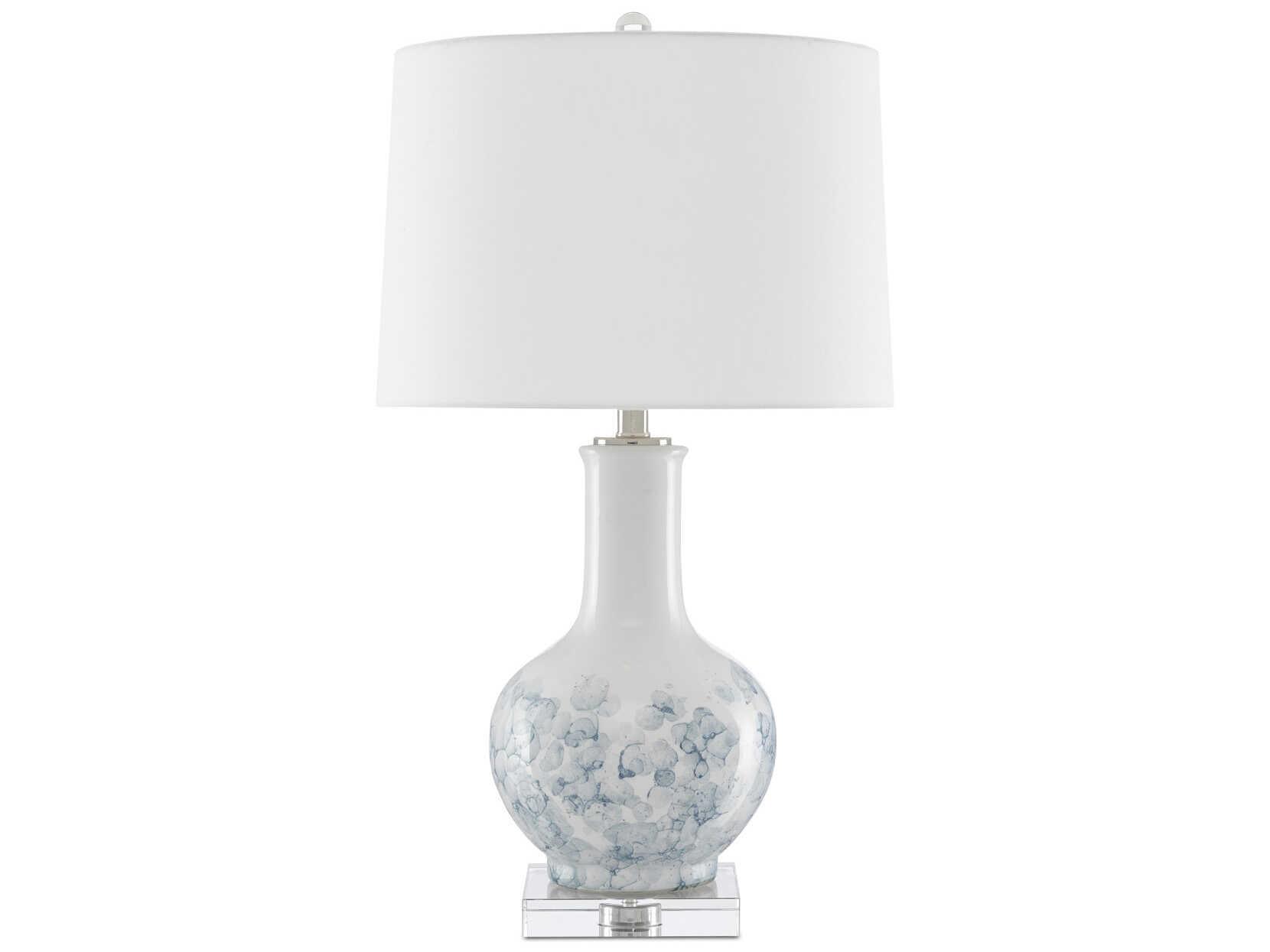 Currey & Company Myrtle Crystal White Blue Clear Polished Nickel Off Linen Buffet Lamp