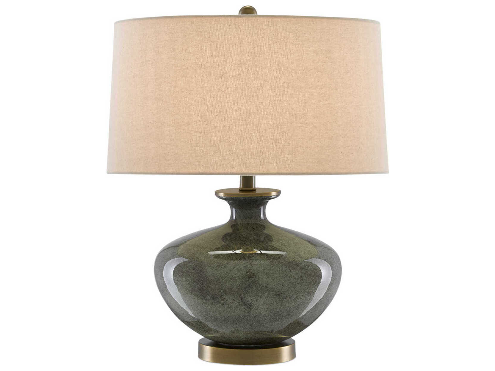 Currey & Company Greenlea Glass Dark Gray Moss Green Antique Brass Table Lamp
