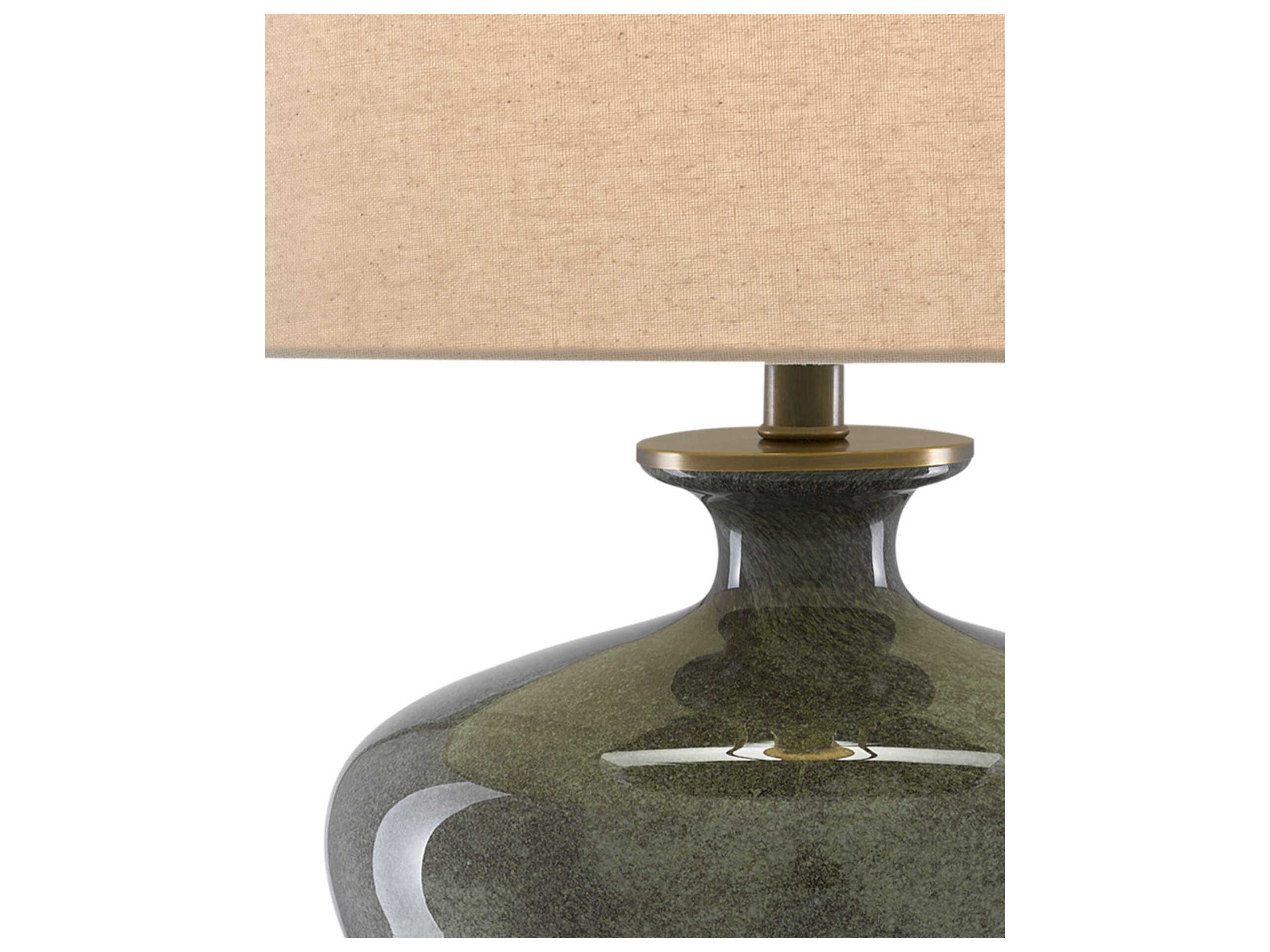 Currey & Company Greenlea Glass Dark Gray Moss Green Antique Brass Table Lamp