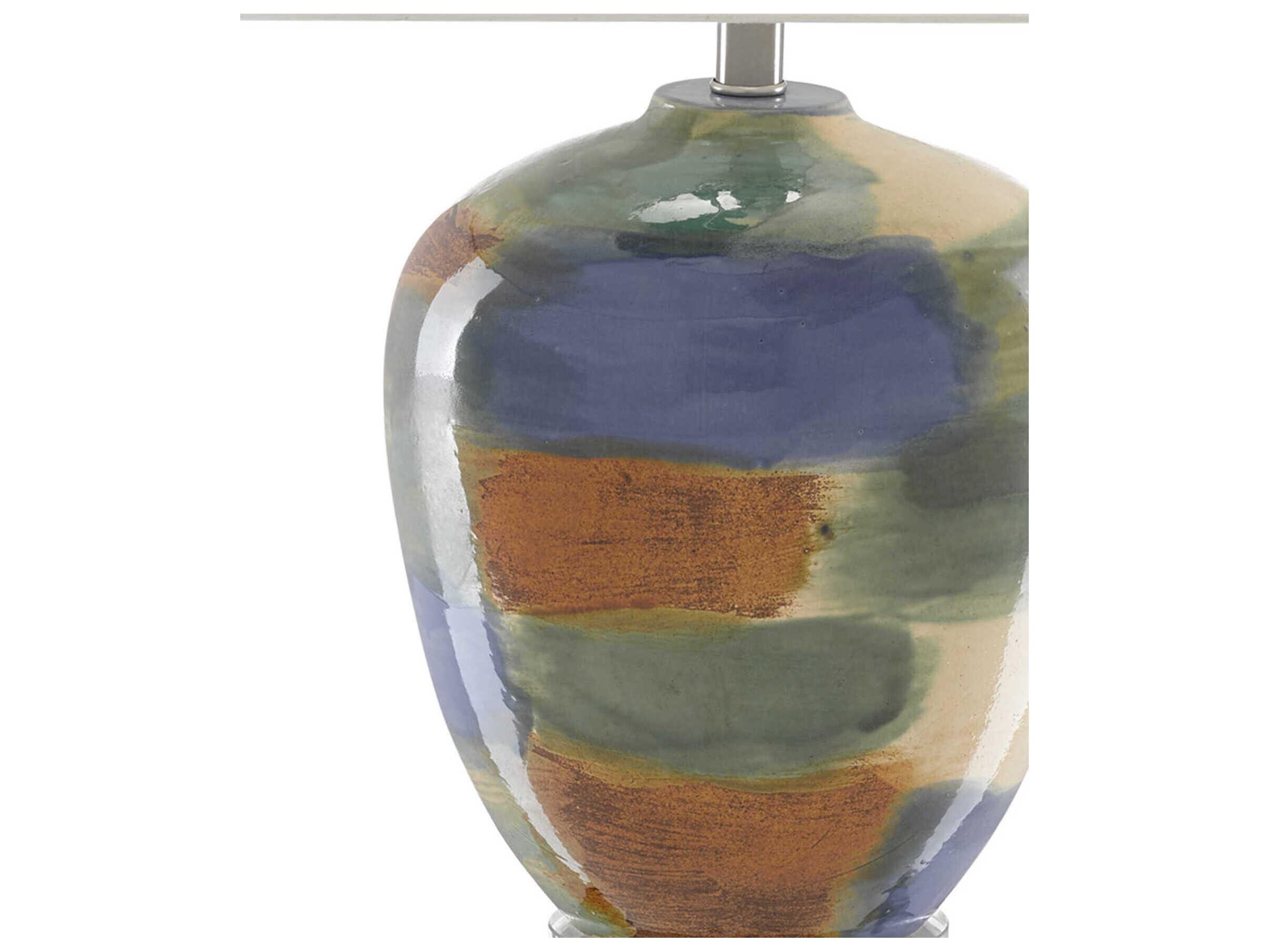 Currey & Company Rainbow Crystal Blue Green Sand Rust Buffet Lamp