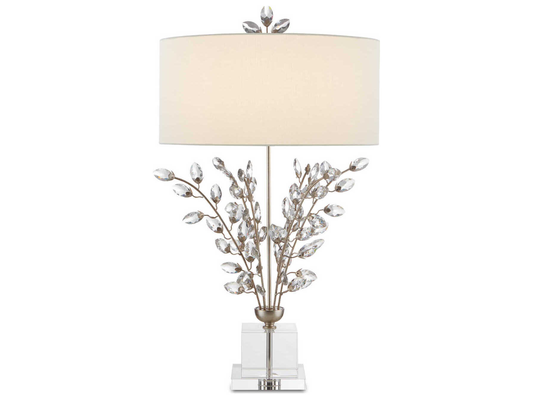 Currey & Company Forget-Me-Not Silver Leaf Clear Crystal Buffet Lamp