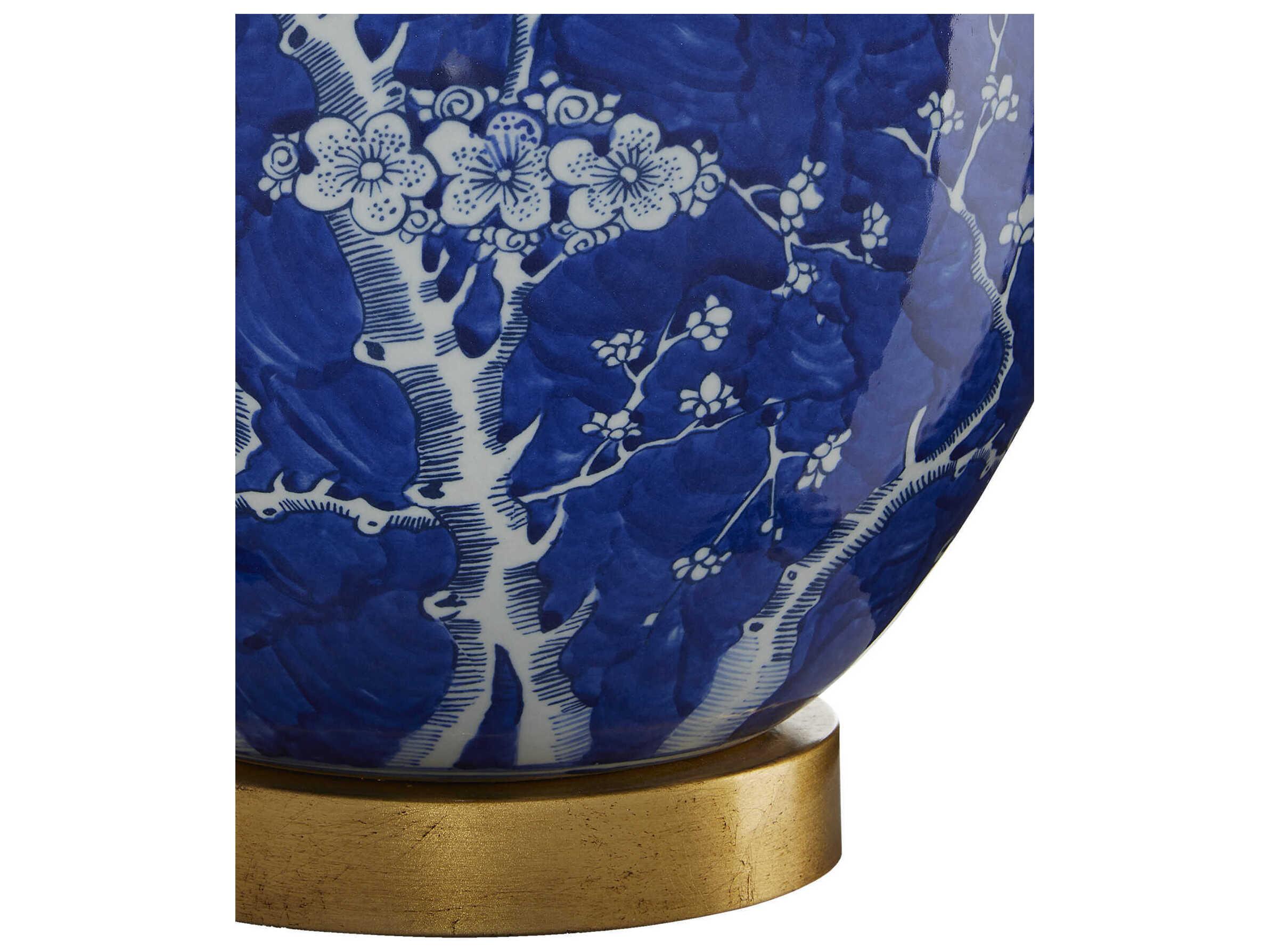Currey & Company Sakura Blue White Raffia Buffet Lamp