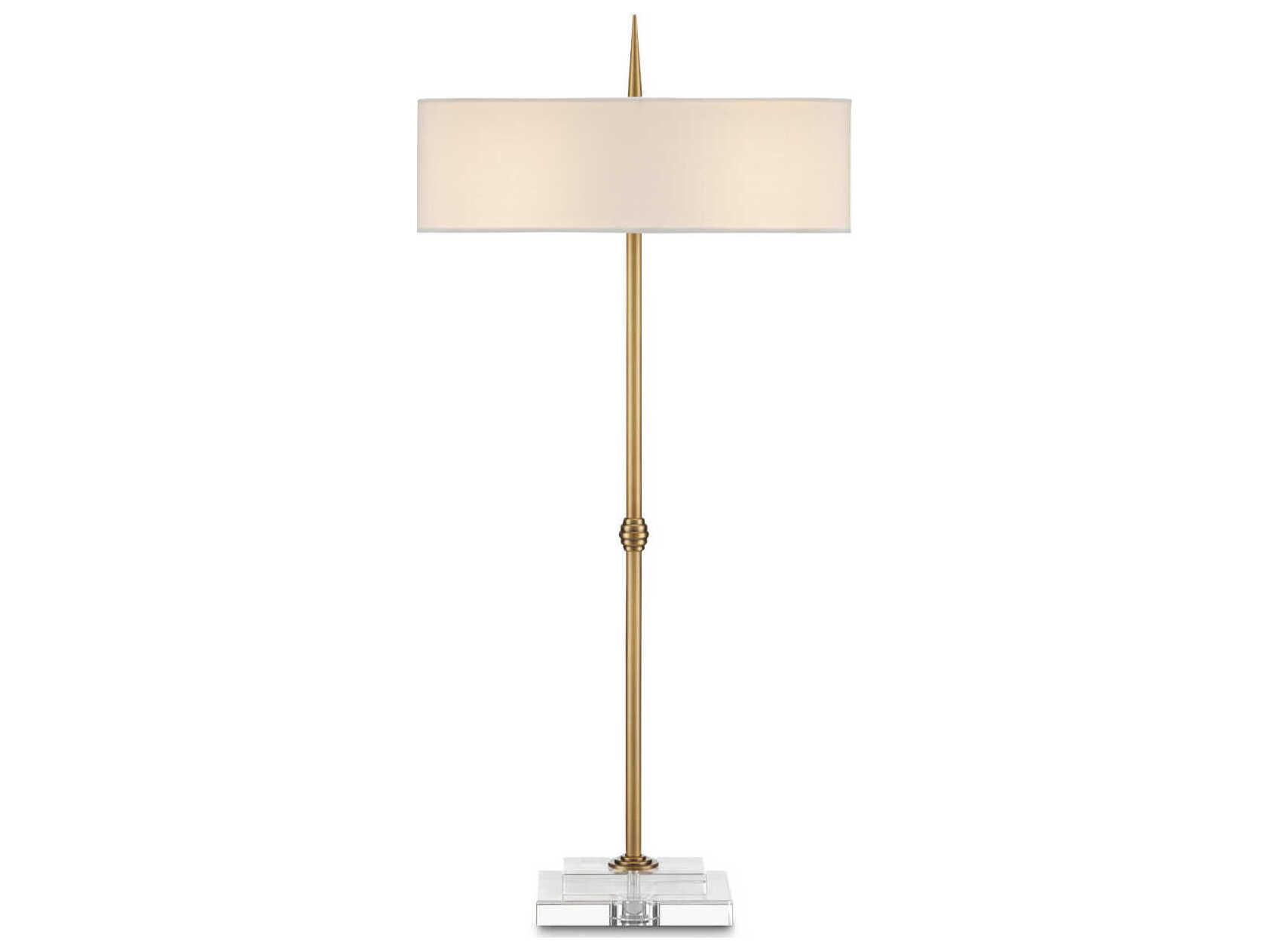 Currey & Company Caldwell 2-Light Antique Brass clear Bone Linen Crystal Table Lamp