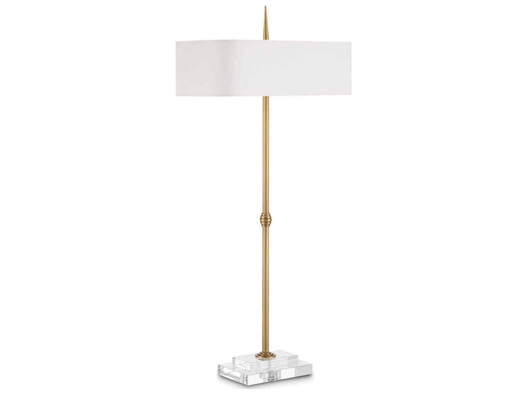 Currey & Company Caldwell 2-Light Antique Brass clear Bone Linen Crystal Table Lamp