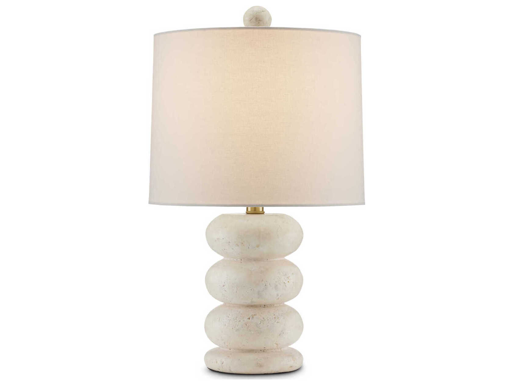 Currey & Company Girault 1-Light Beige antique Brass Bone Linen Brown Table Lamp