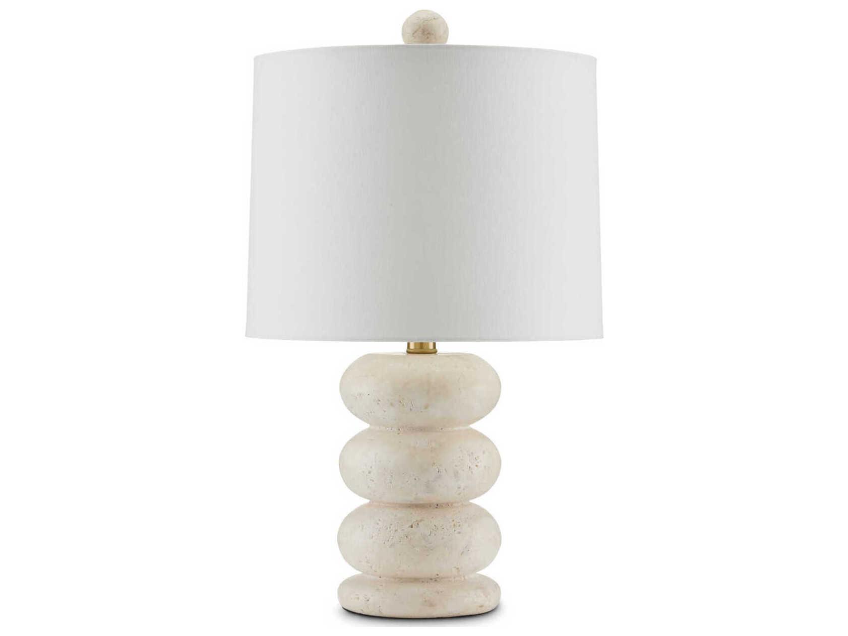 Currey & Company Girault 1-Light Beige antique Brass Bone Linen Brown Table Lamp