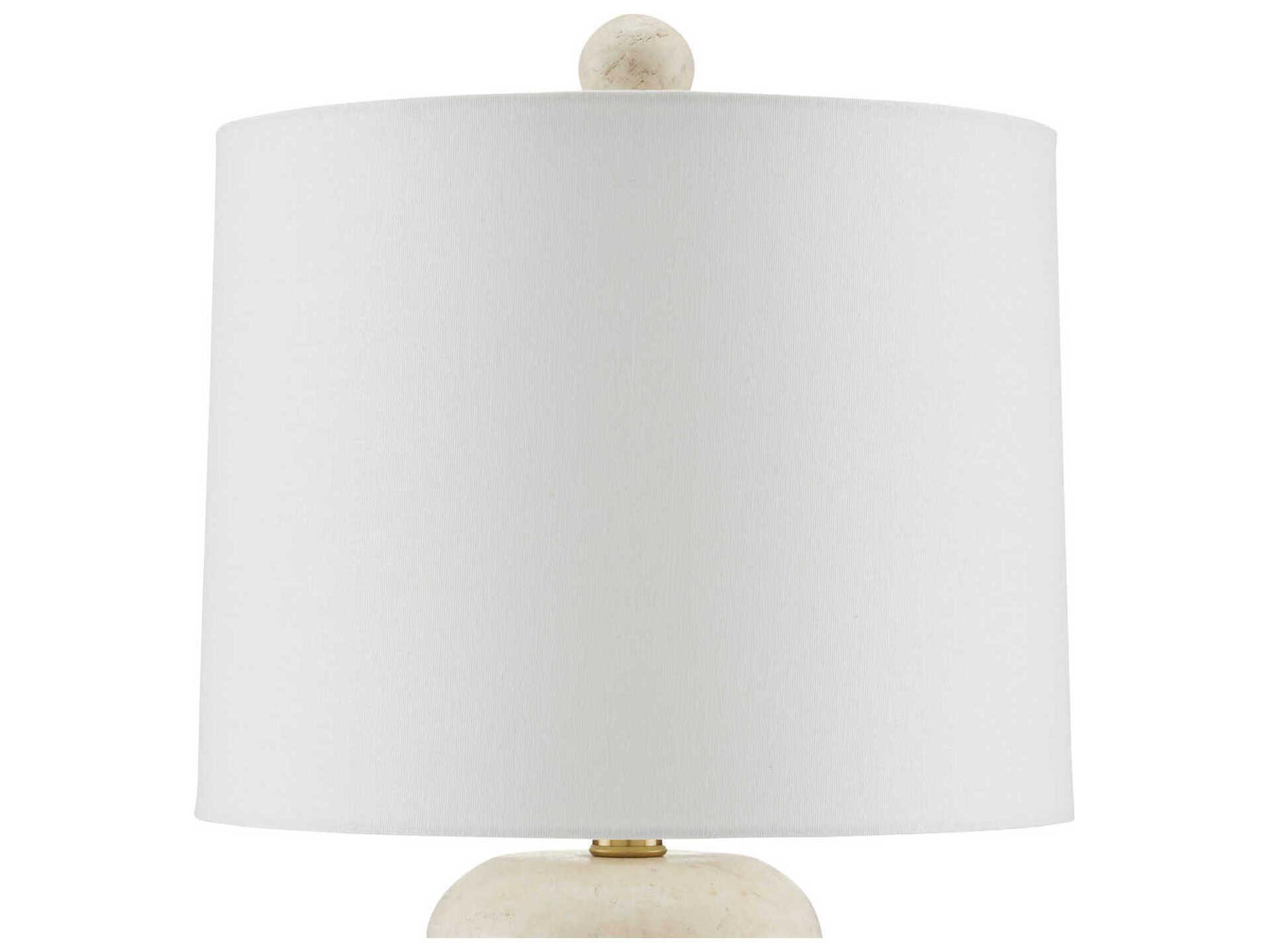 Currey & Company Girault 1-Light Beige antique Brass Bone Linen Brown Table Lamp
