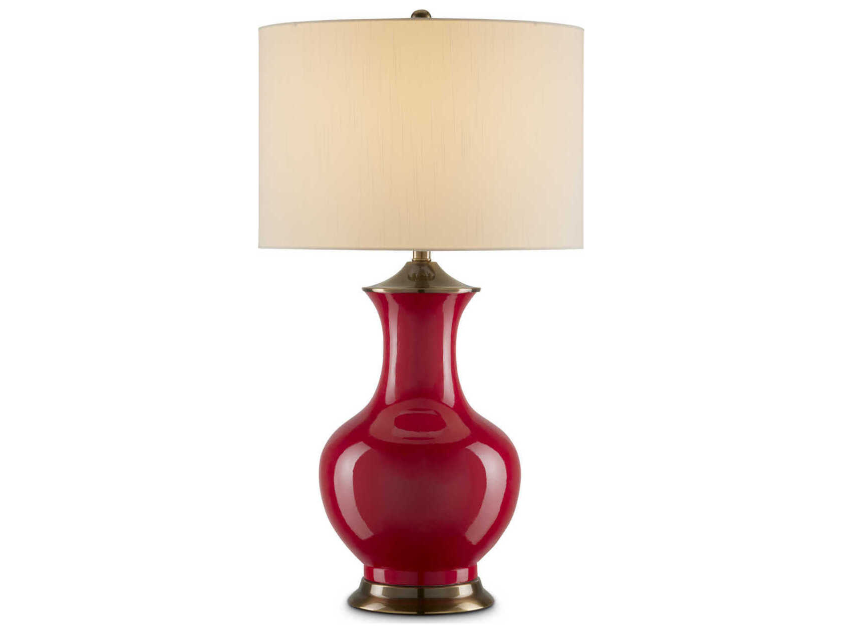 Currey & Company Lilou 1-Light Red antique Brass Eggshell Shantung Table Lamp