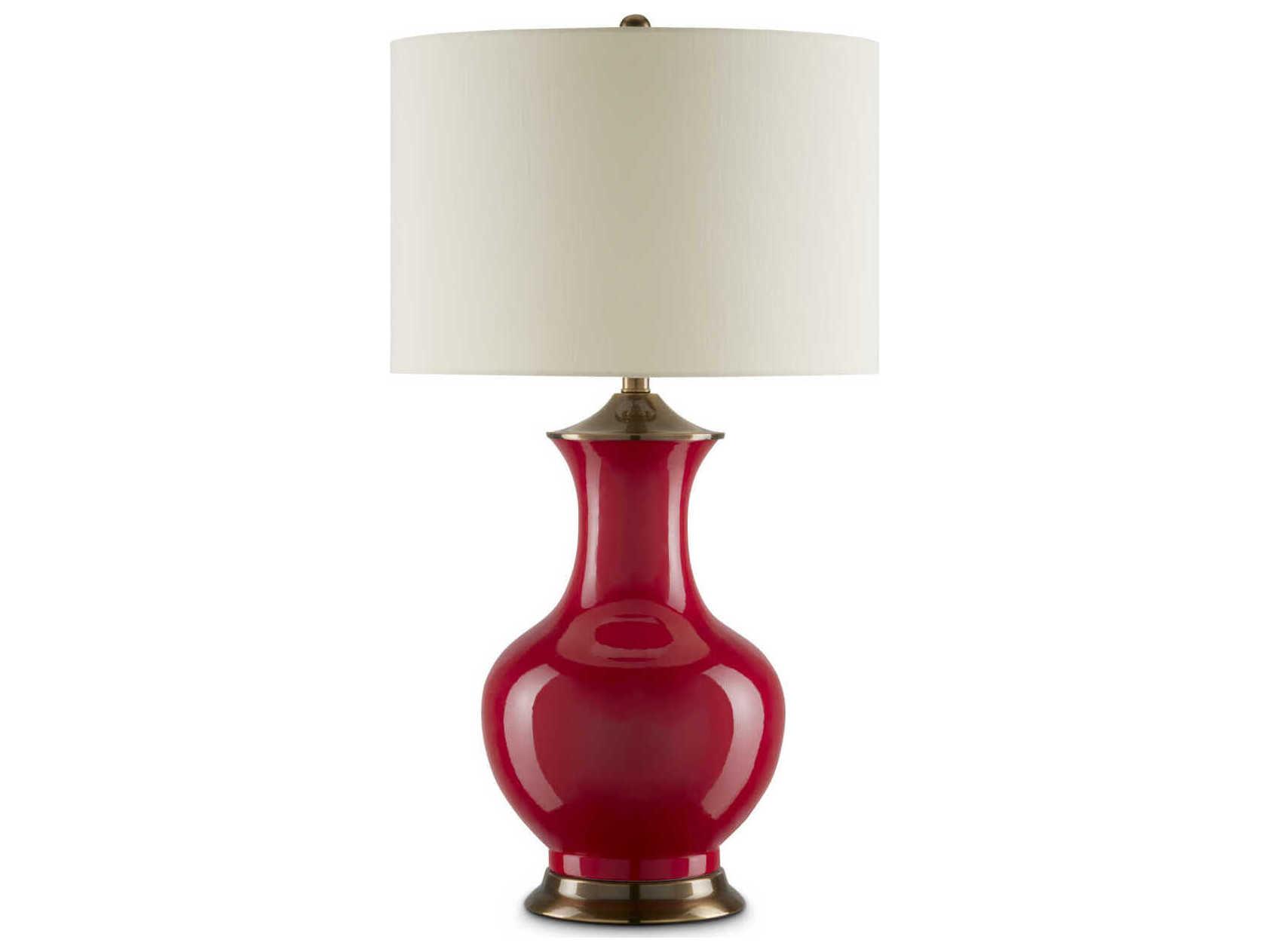 Currey & Company Lilou 1-Light Red antique Brass Eggshell Shantung Table Lamp