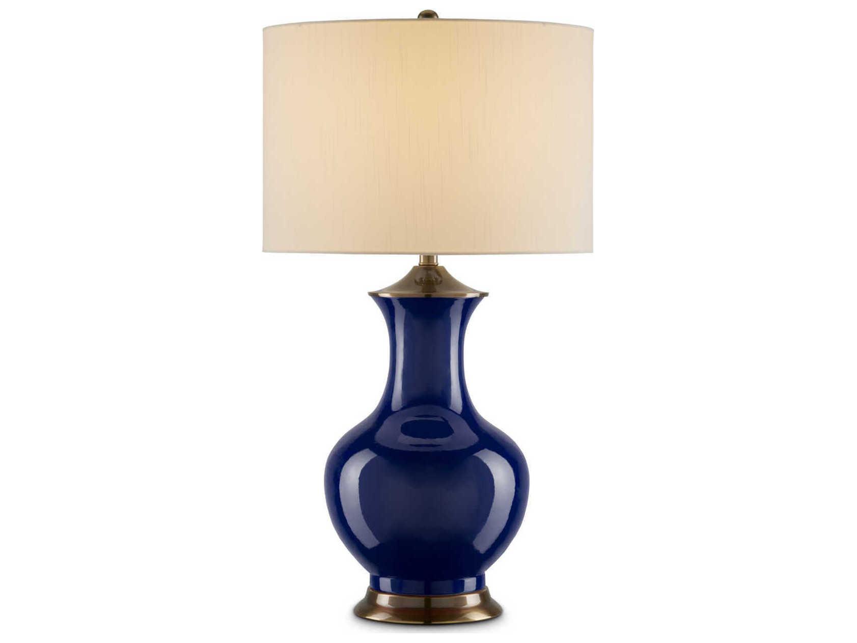 Currey & Company Lilou 1-Light Blue antique Brass Eggshell Shantung Table Lamp