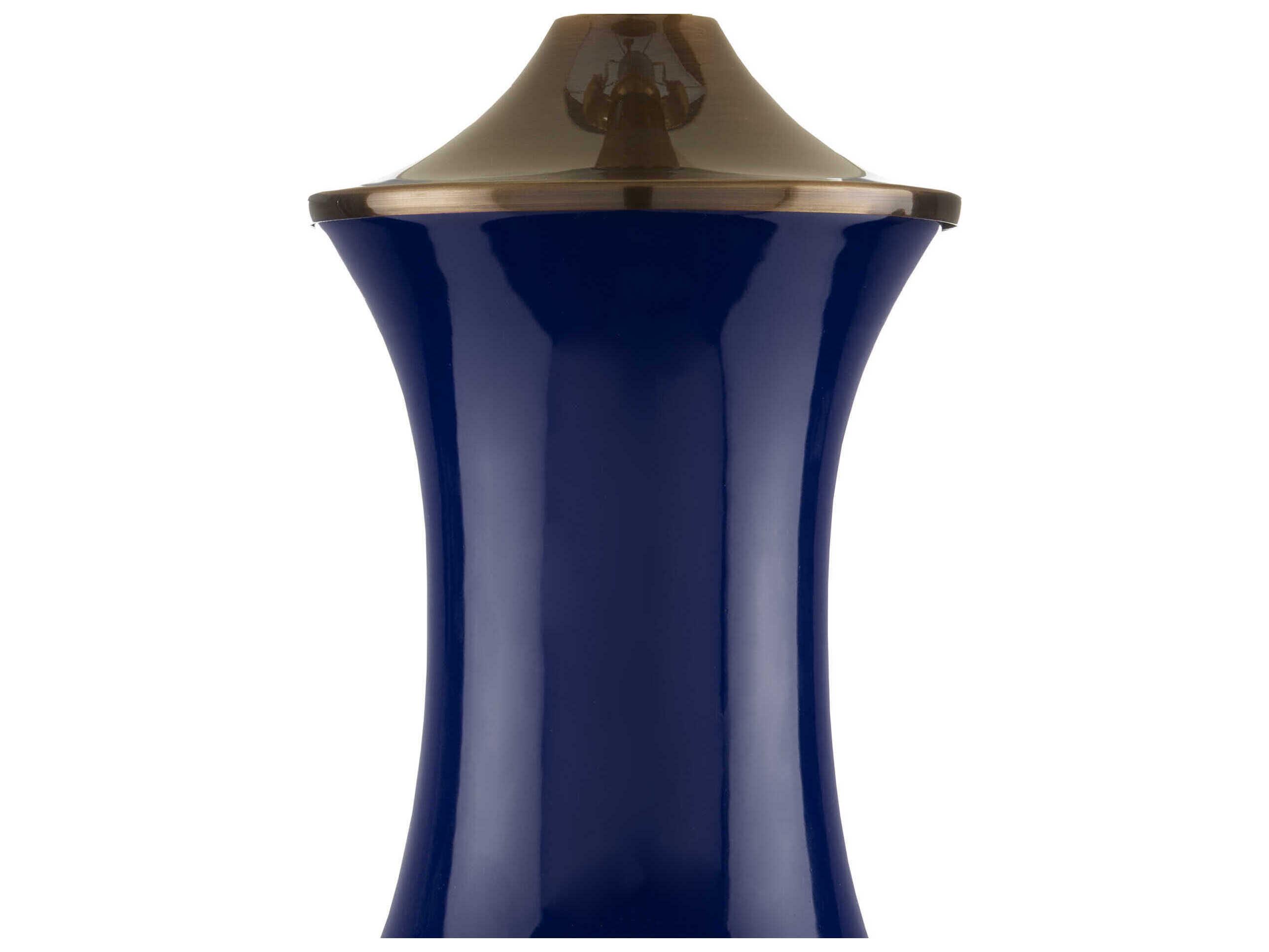 Currey & Company Lilou 1-Light Blue antique Brass Eggshell Shantung Table Lamp