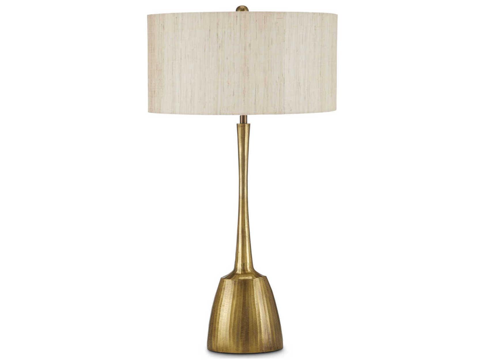 Currey & Company Cheenee Antique Brass Natural Linen Buffet Lamp