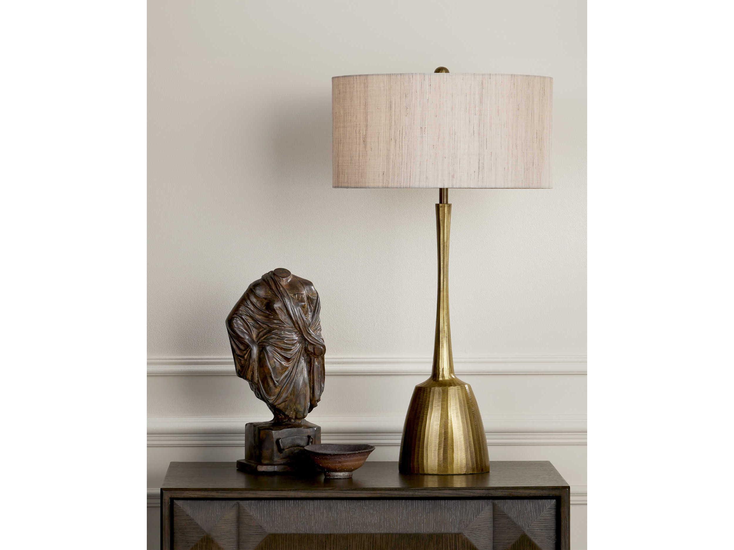 Currey & Company Cheenee Antique Brass Natural Linen Buffet Lamp