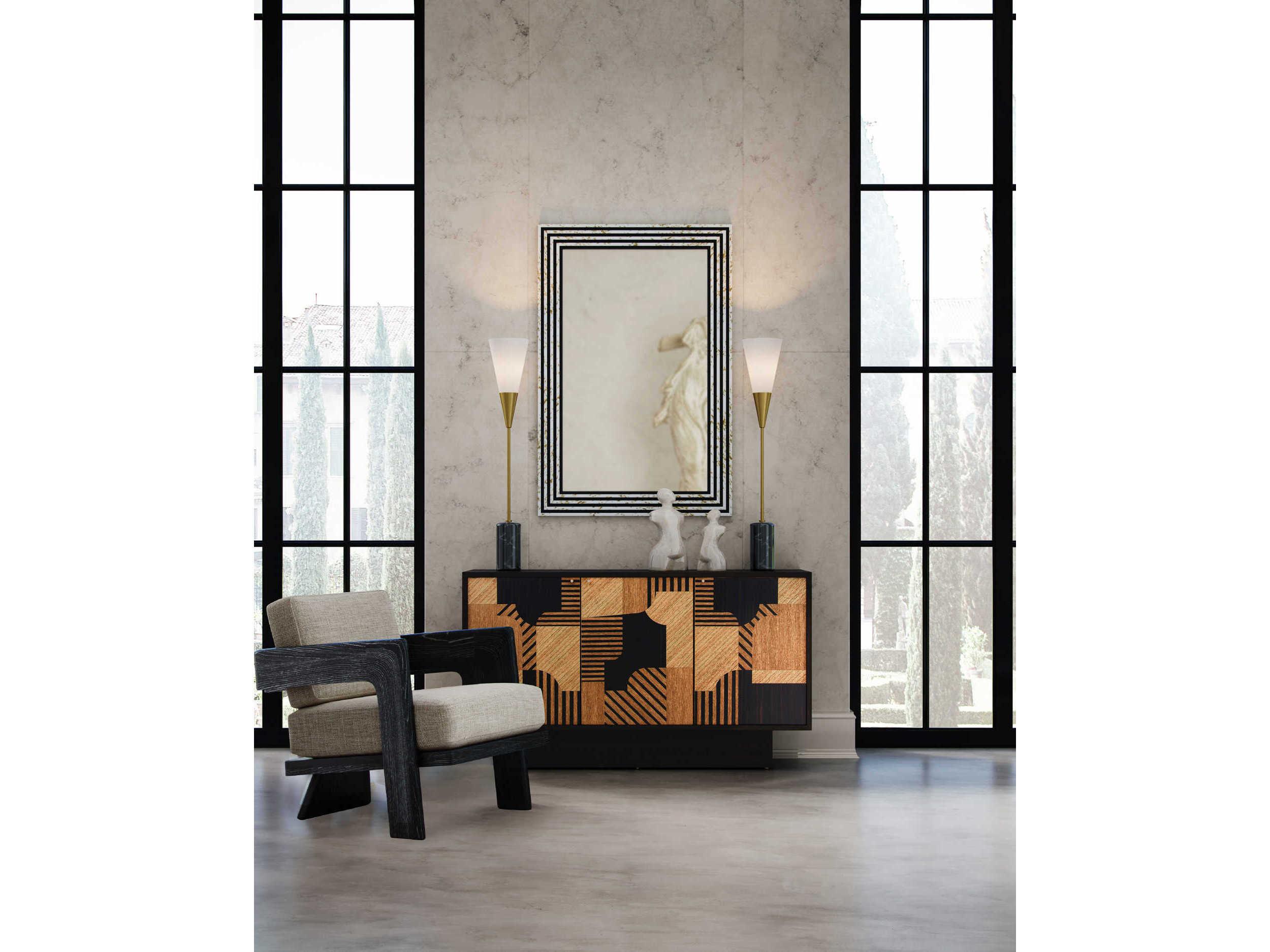 Currey & Company Martini Brushed Brass Natural Off White Shantung Buffet Lamp