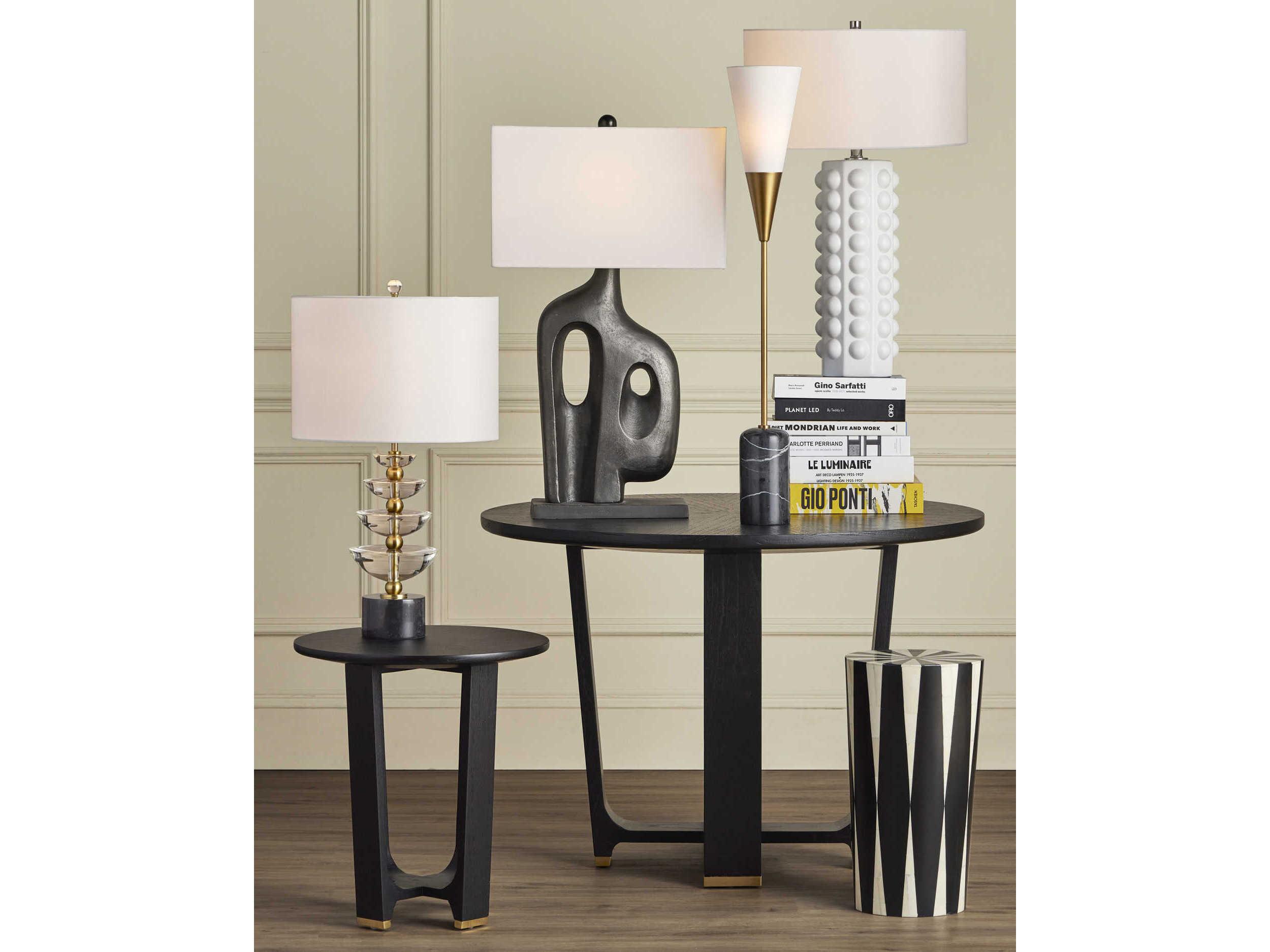 Currey & Company Martini Brushed Brass Natural Off White Shantung Buffet Lamp